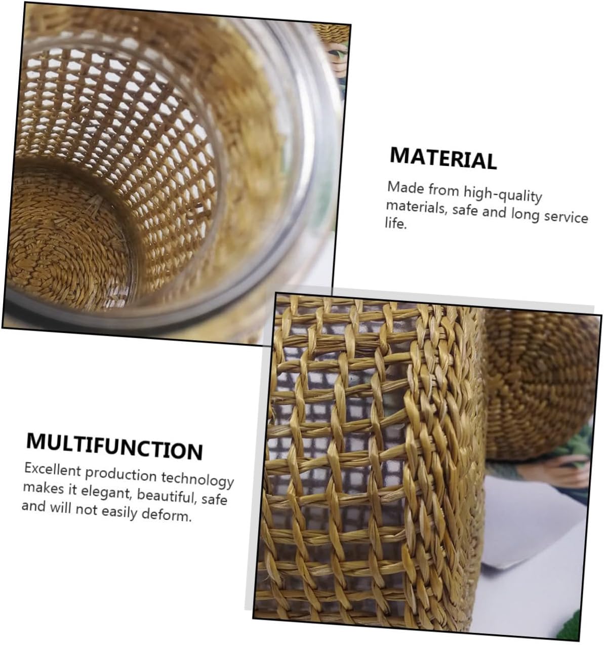 STOBAZA Style Glass Desktop Vase with Light Brown Wicker Design