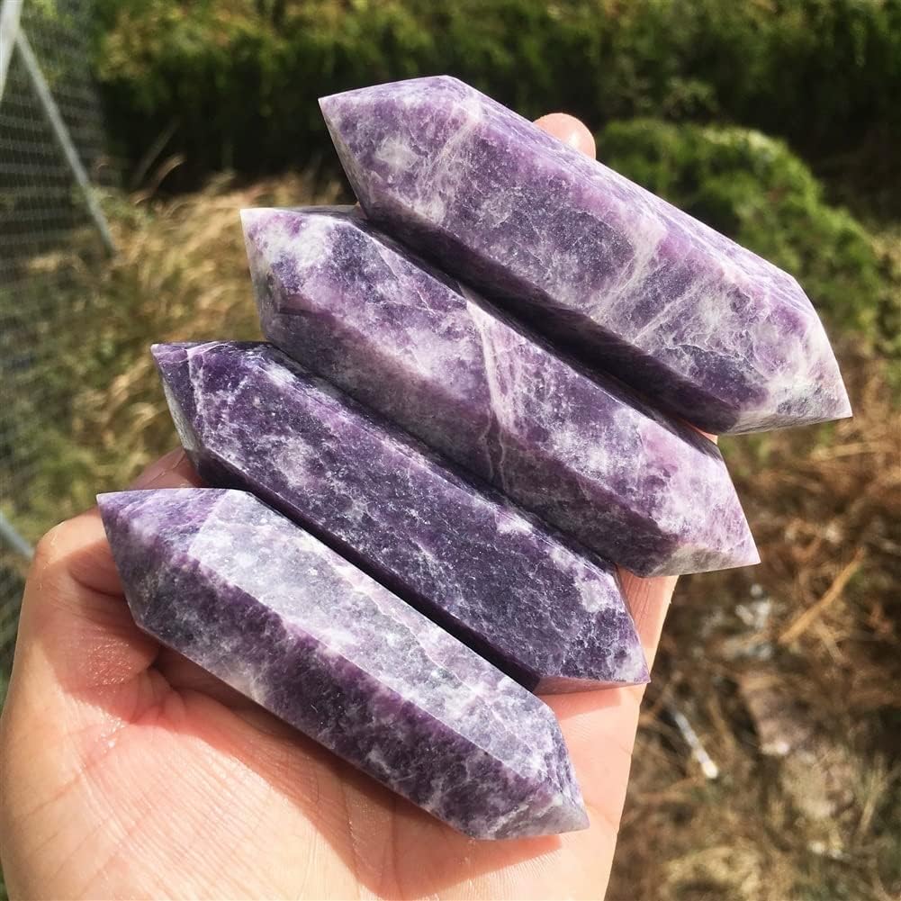 FLOAPA Natural Lepedolite Double Point Crystal Tower Stones for Home Dcor