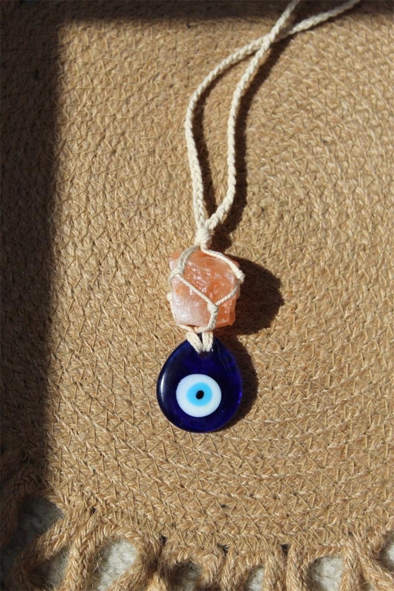 Bigbabybig Hanging Car Charm Natural Crystal Evil Eye Hemp Rope Protection Amulet