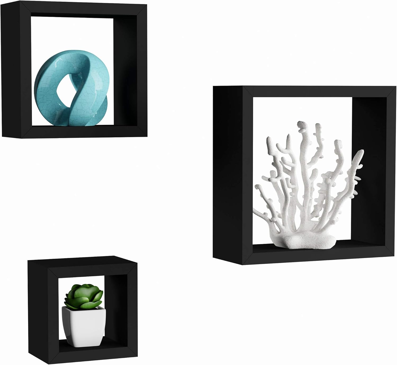 Floating Shelves Cube Wall Shelf Set with Hidden Brackets Black