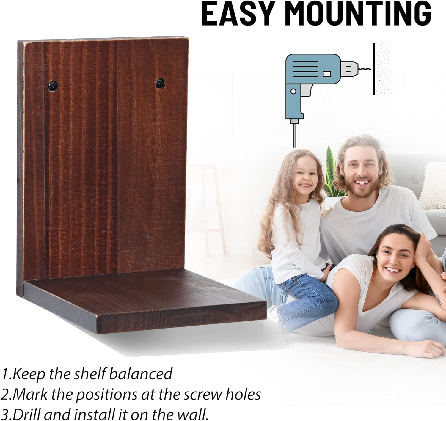 PHOENANCEE Small Wall Shelf 2 Pack Rustic Walnut