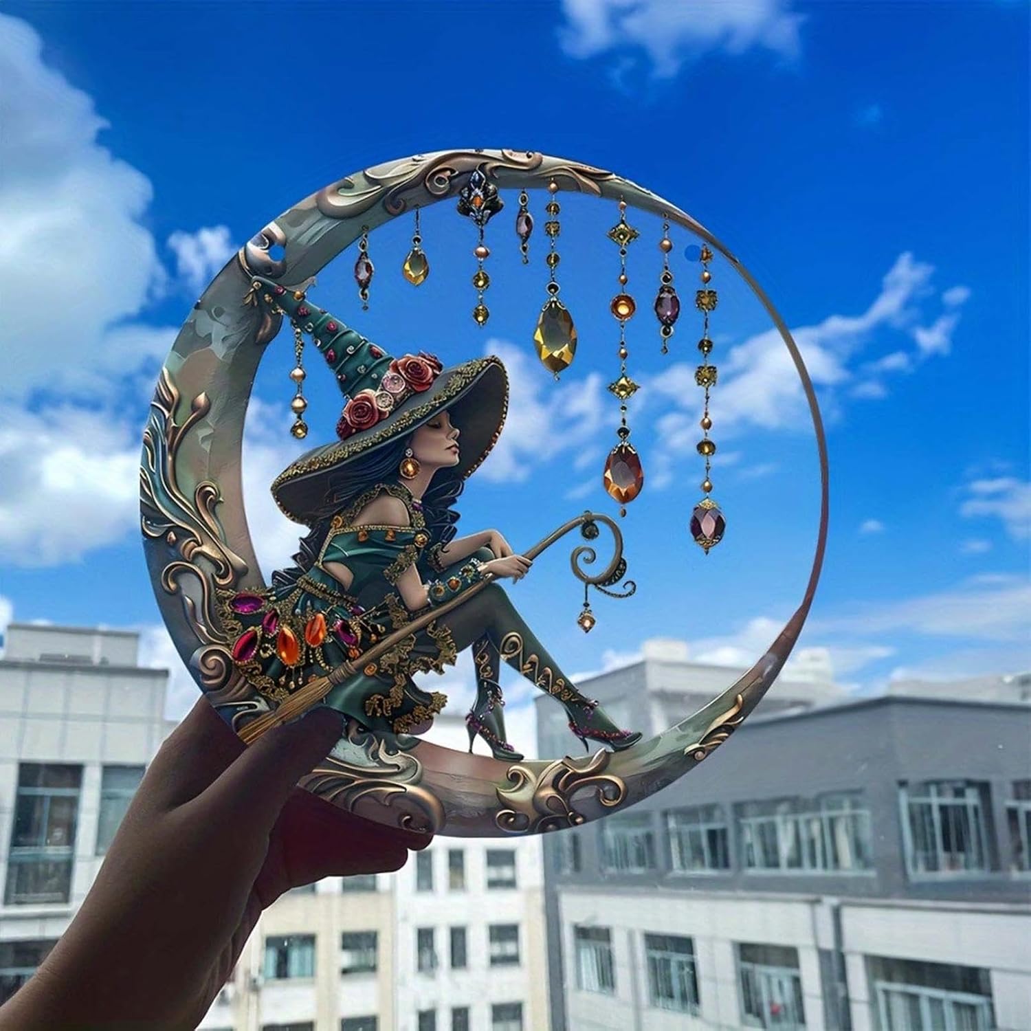 Halloween Witch Pendant with Crystal 20cm Wall Hanging Decoration