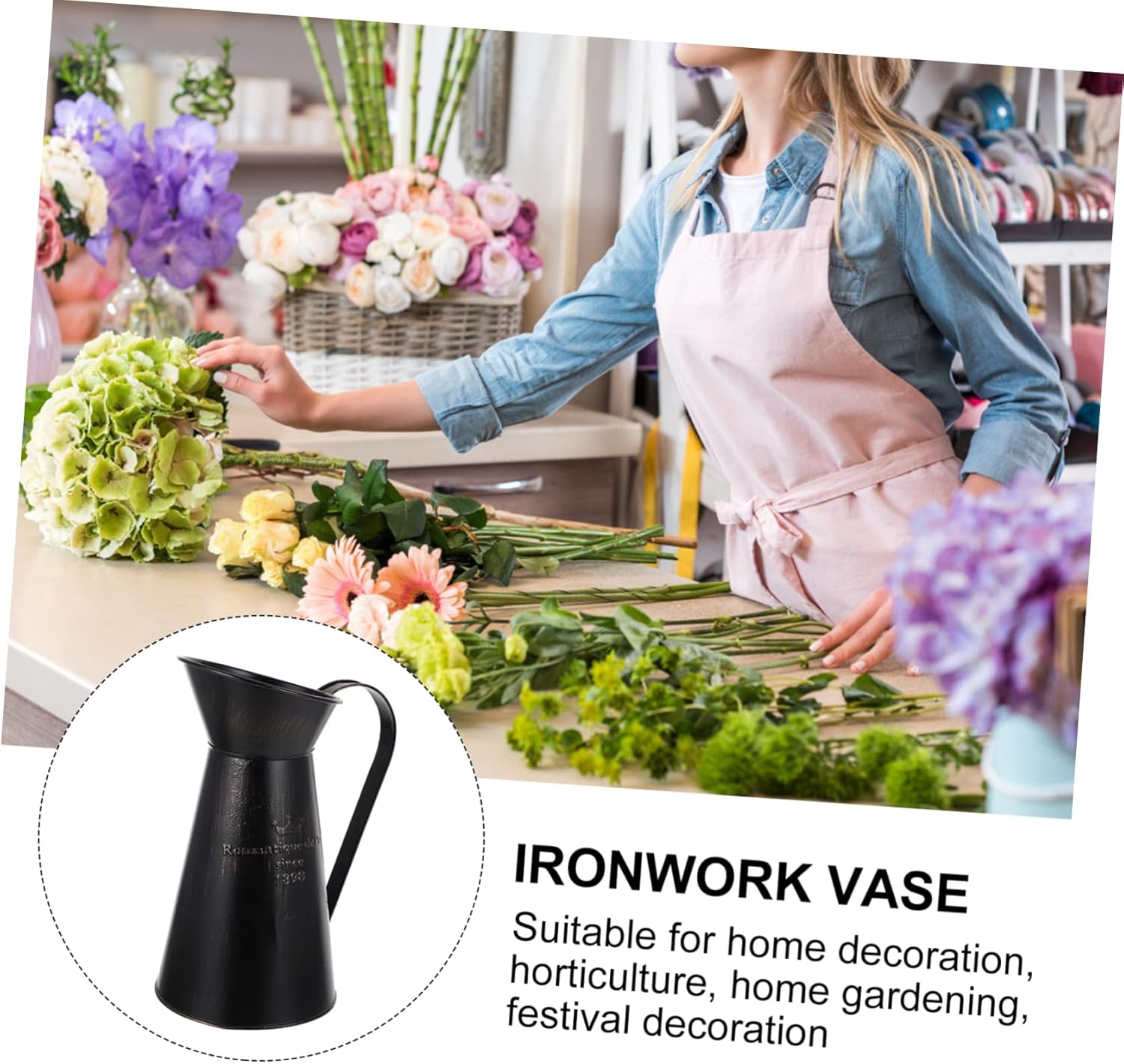 Floral Arrangement Bucket Rustic Chic Metal Vase for Home Decor