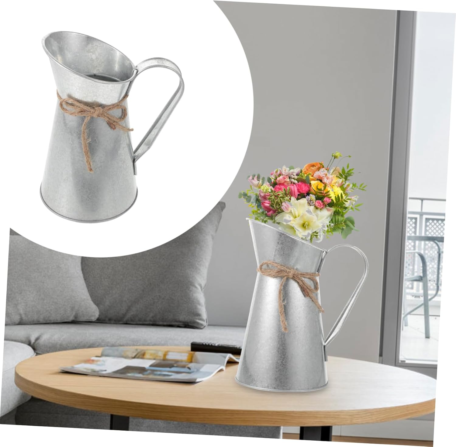 Iron Sheet Retro Decorative Vase Flower Arranging Bucket Silver Multi-Purpose Home Office Decor