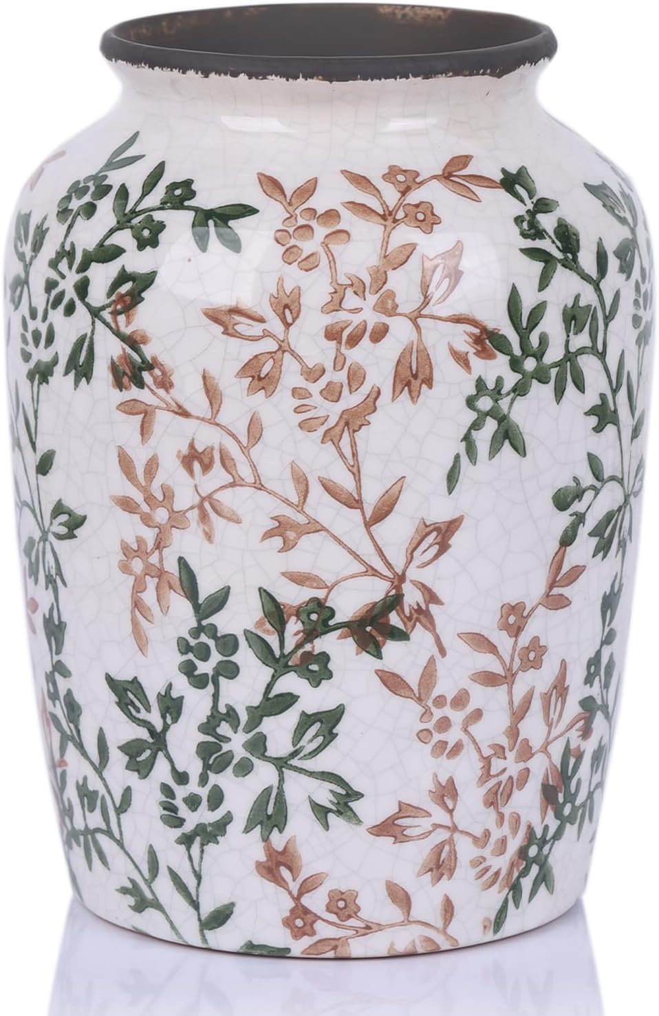 Vintage Green Ceramic Floral Vase - Retro Ice-Cracked Design