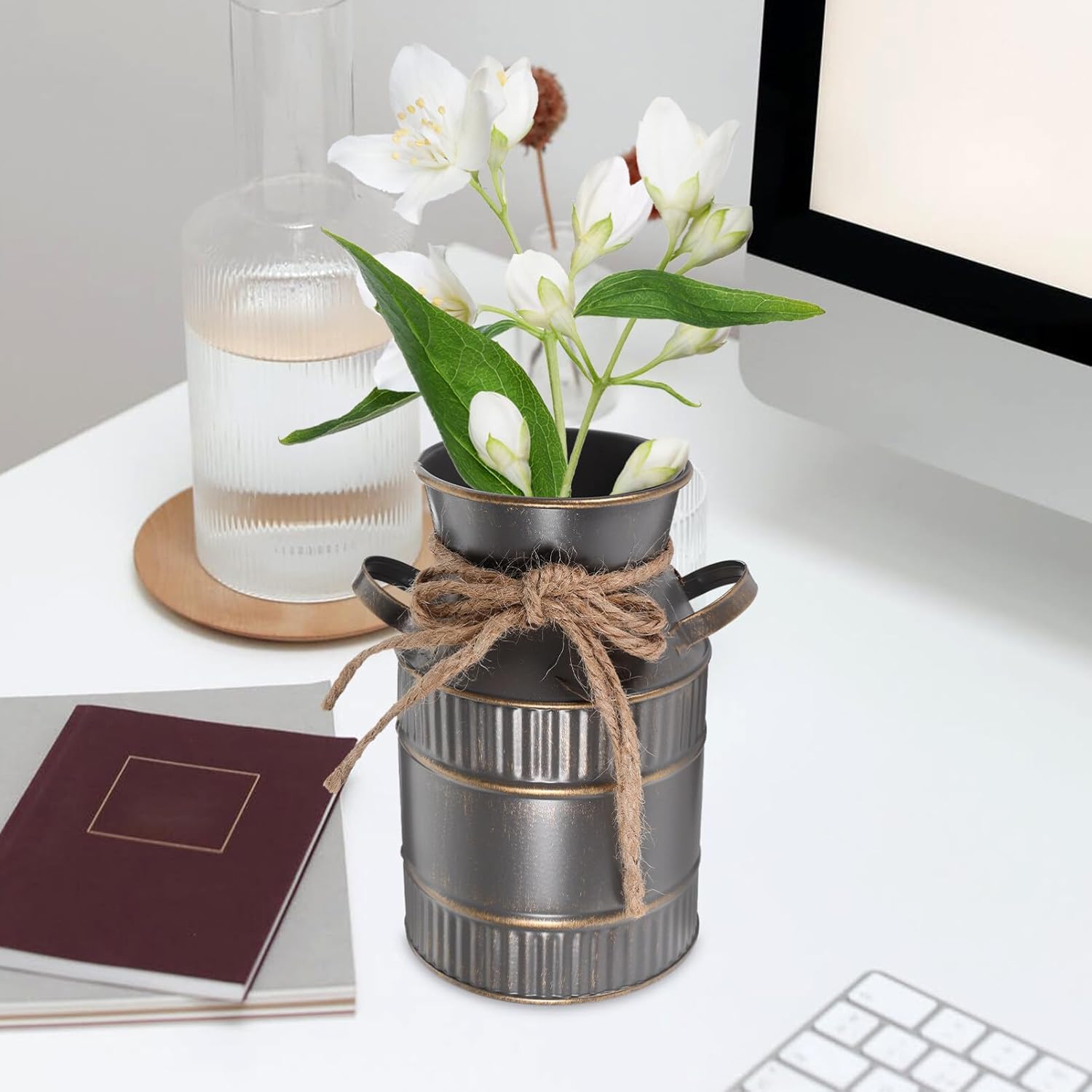 Shabby Chic Milk Can Vase with Handles for Home Decor