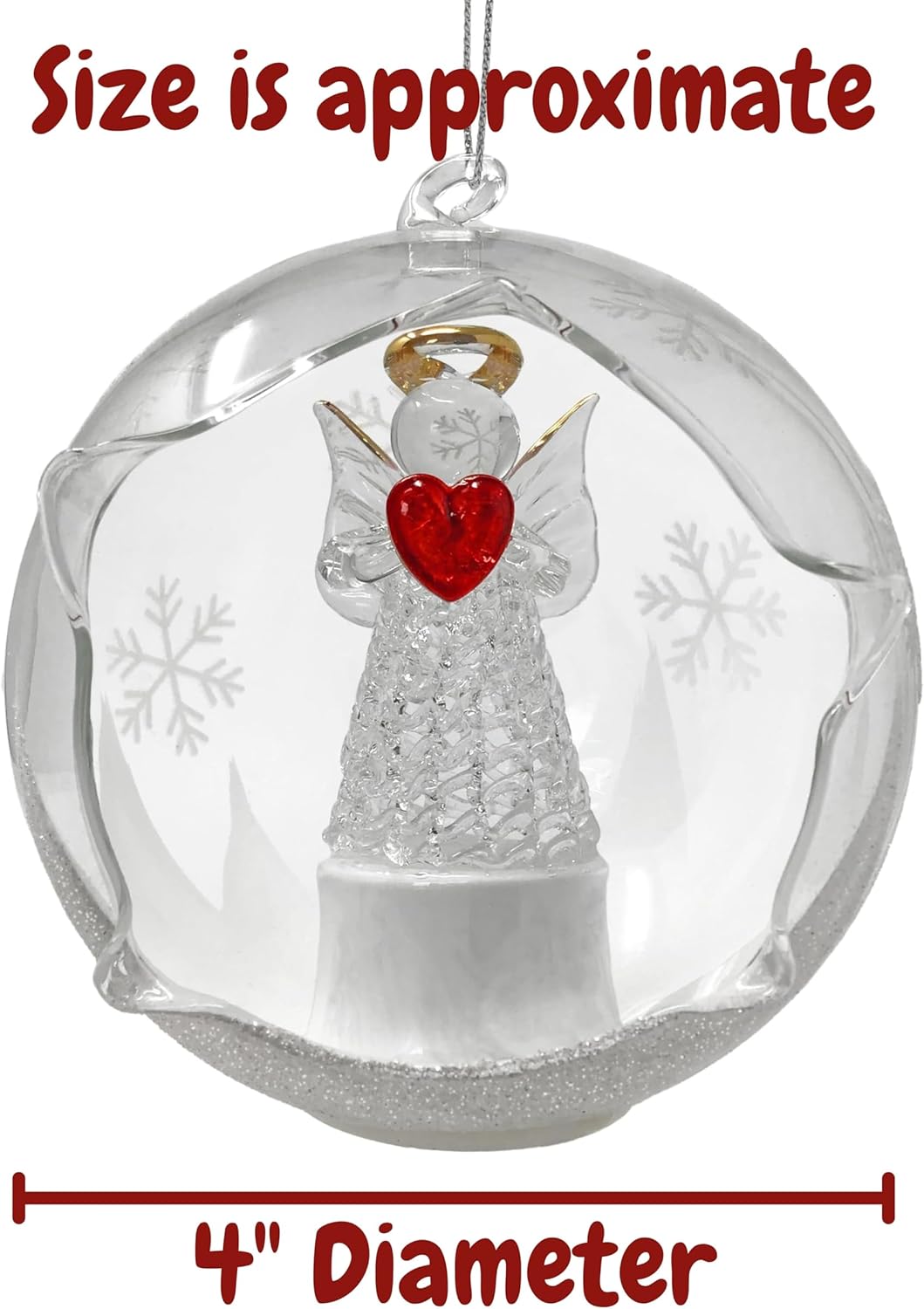 Angel with Red Heart Lighted Christmas Ornament - Color Changing 4 Hour Timer 4 Inch Diameter