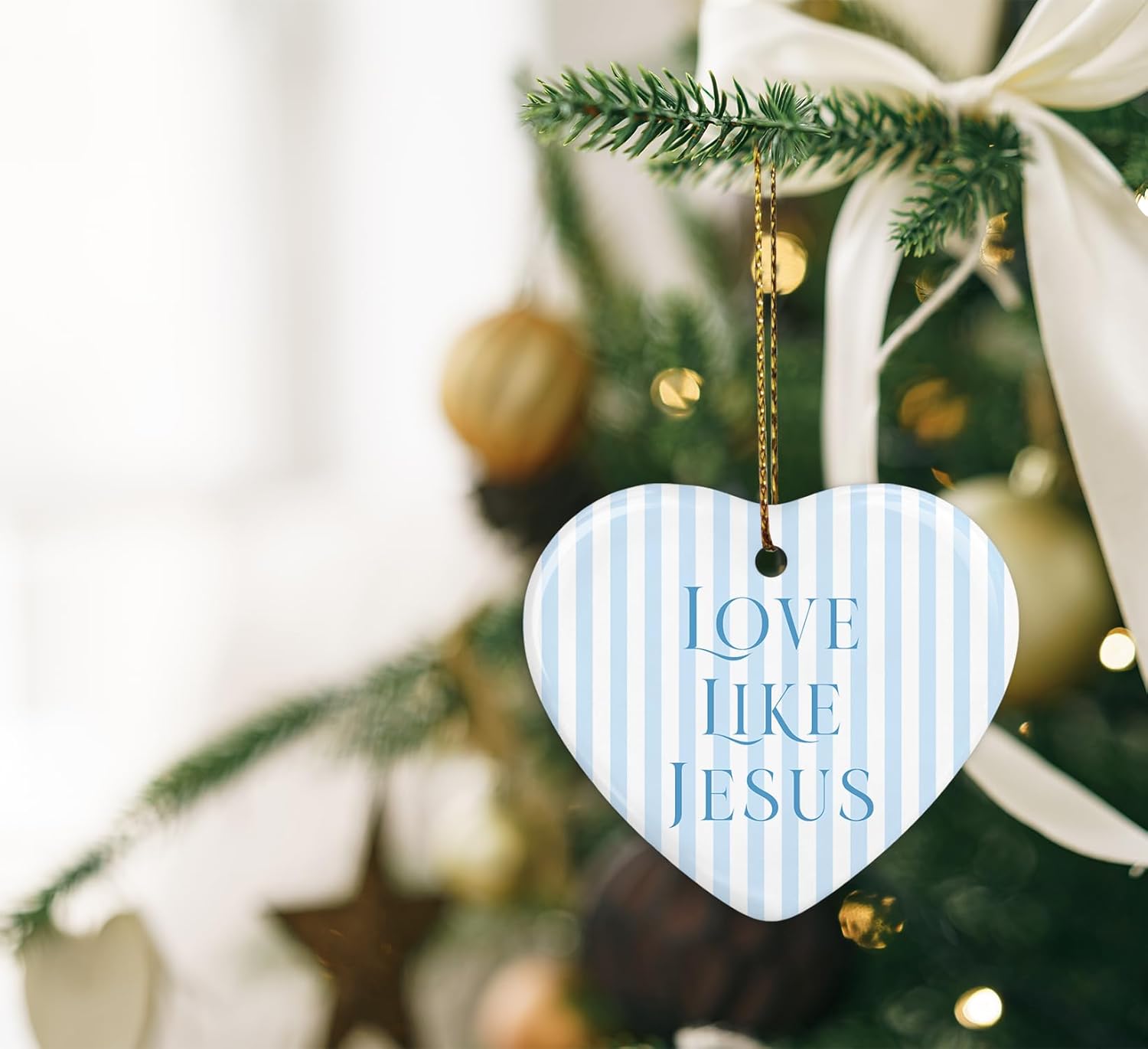 QIYUHOY Christmas Ornament Keepsake Sign Bible Verse Preppy Blue Striped Girly Hanging Decoration