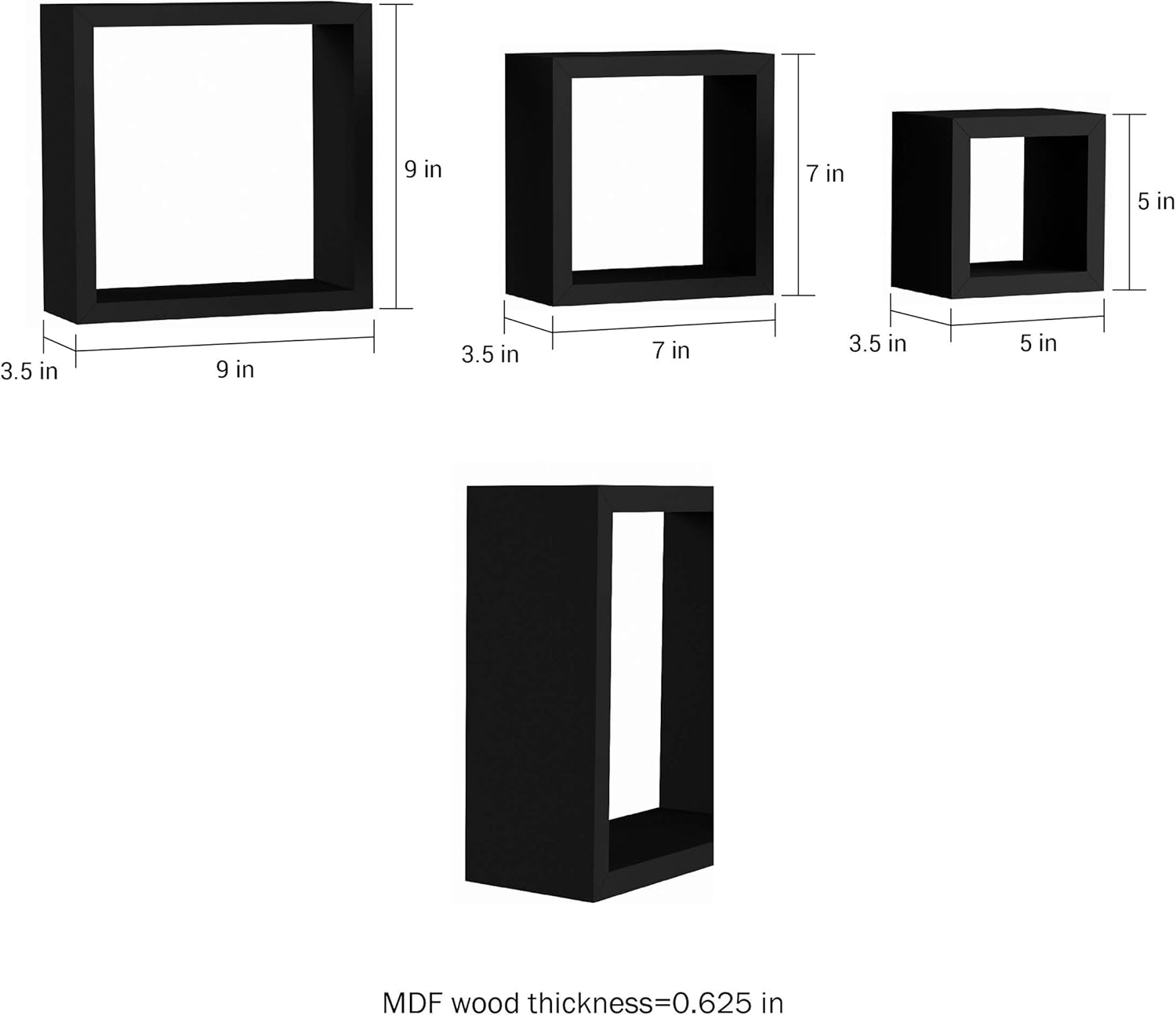 Floating Shelves Cube Wall Shelf Set with Hidden Brackets Black