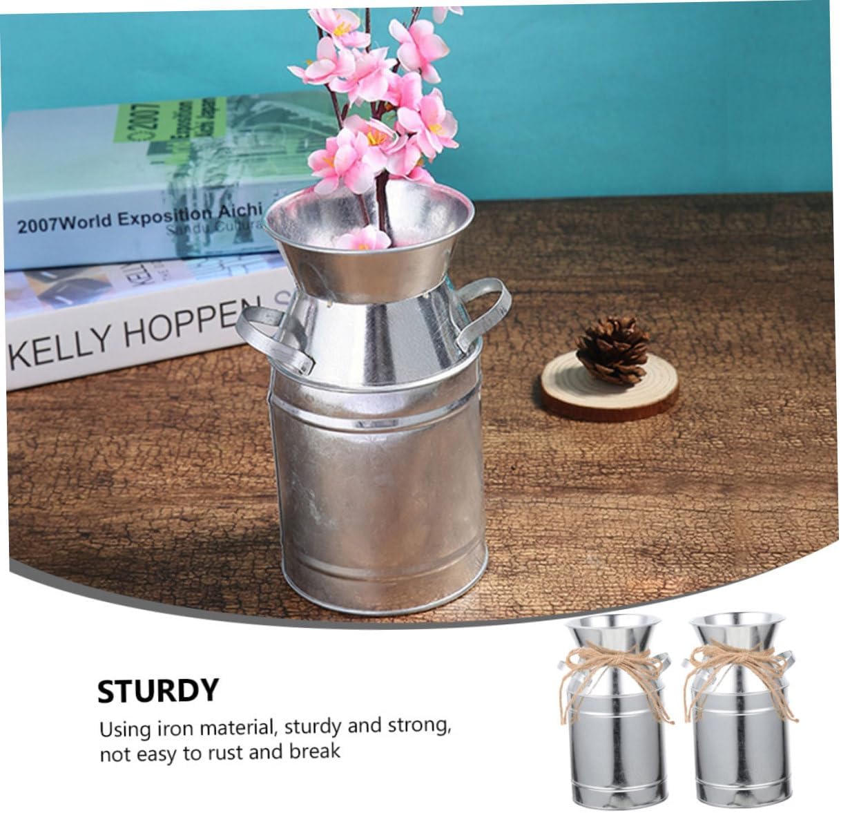 STOBAZA 2pcs Vintage Iron Flower Bucket with Twine for Home Decor and Garden