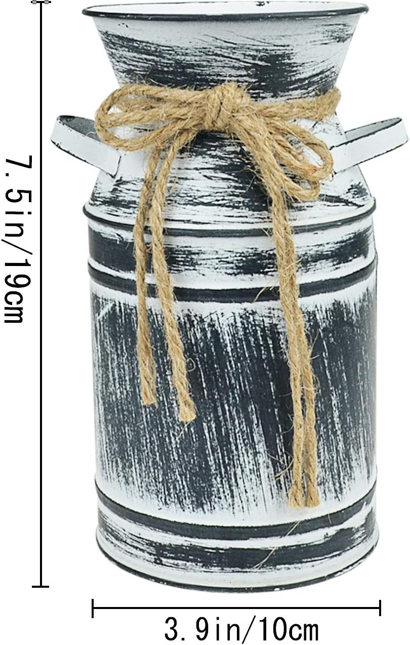 Black Metal Galvanized Flower Vase with Rope for Rustic Decor