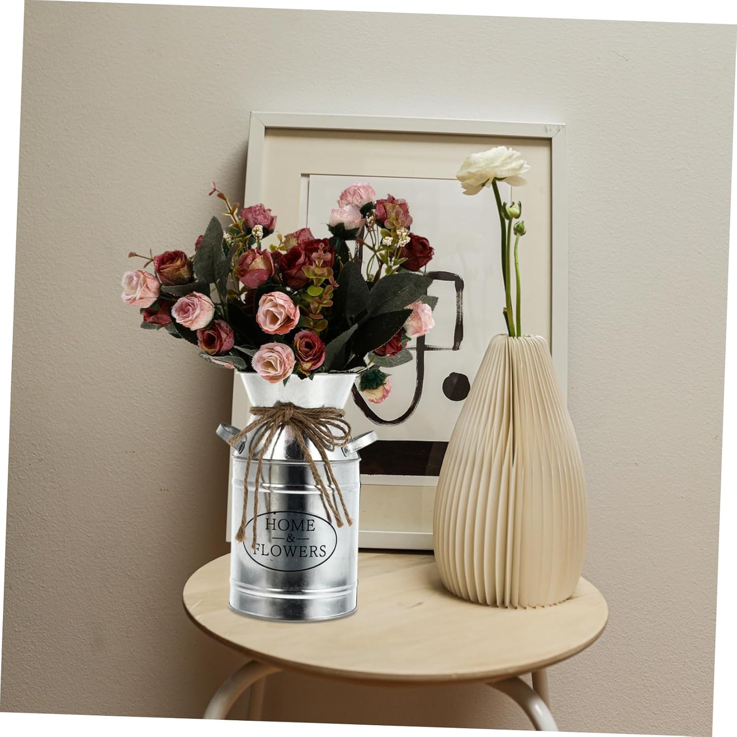 STOBAZA Vintage Iron Bucket Flower Vase Decor