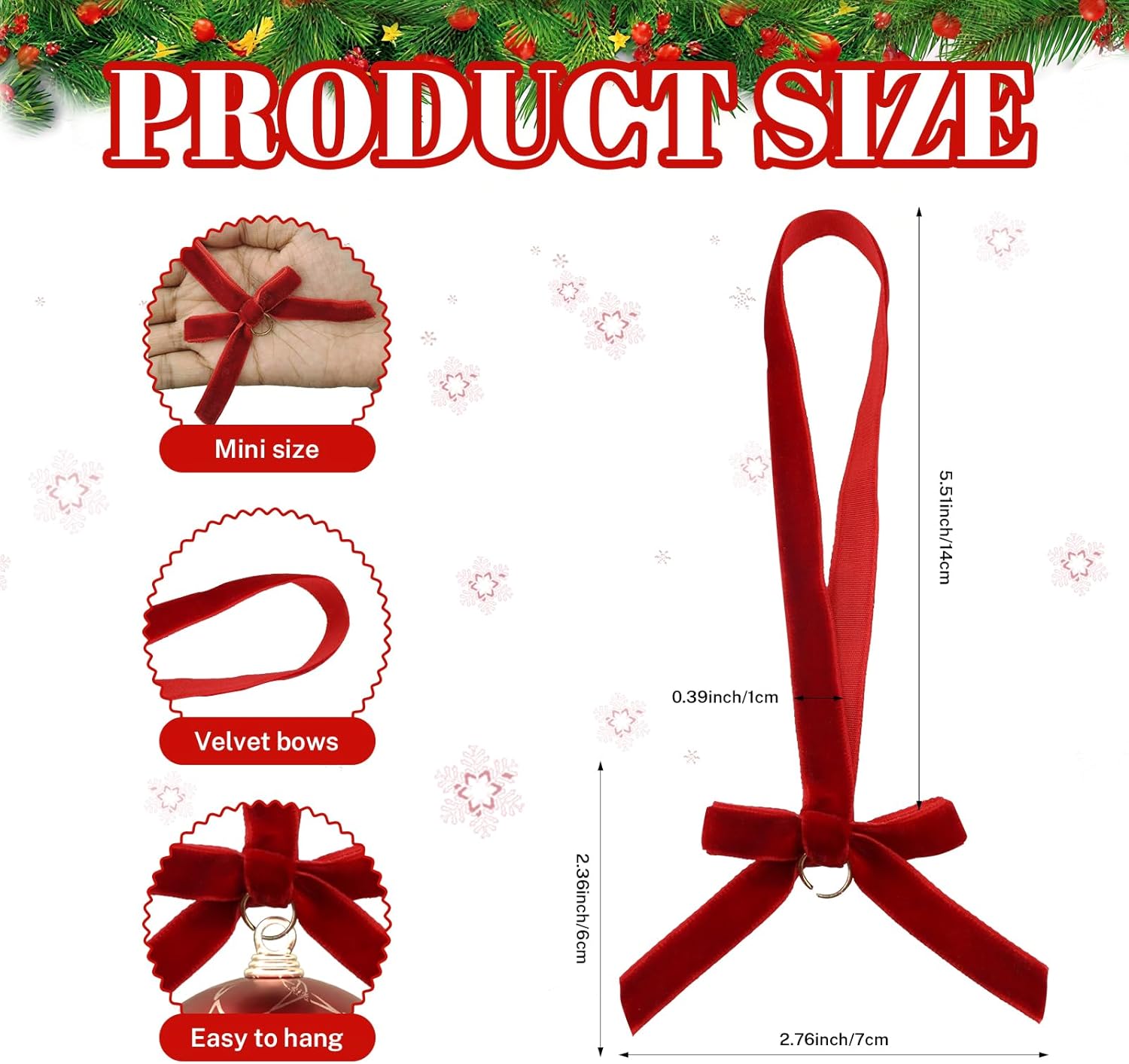 48 Pcs Velvet Christmas Tree Hanging Bows