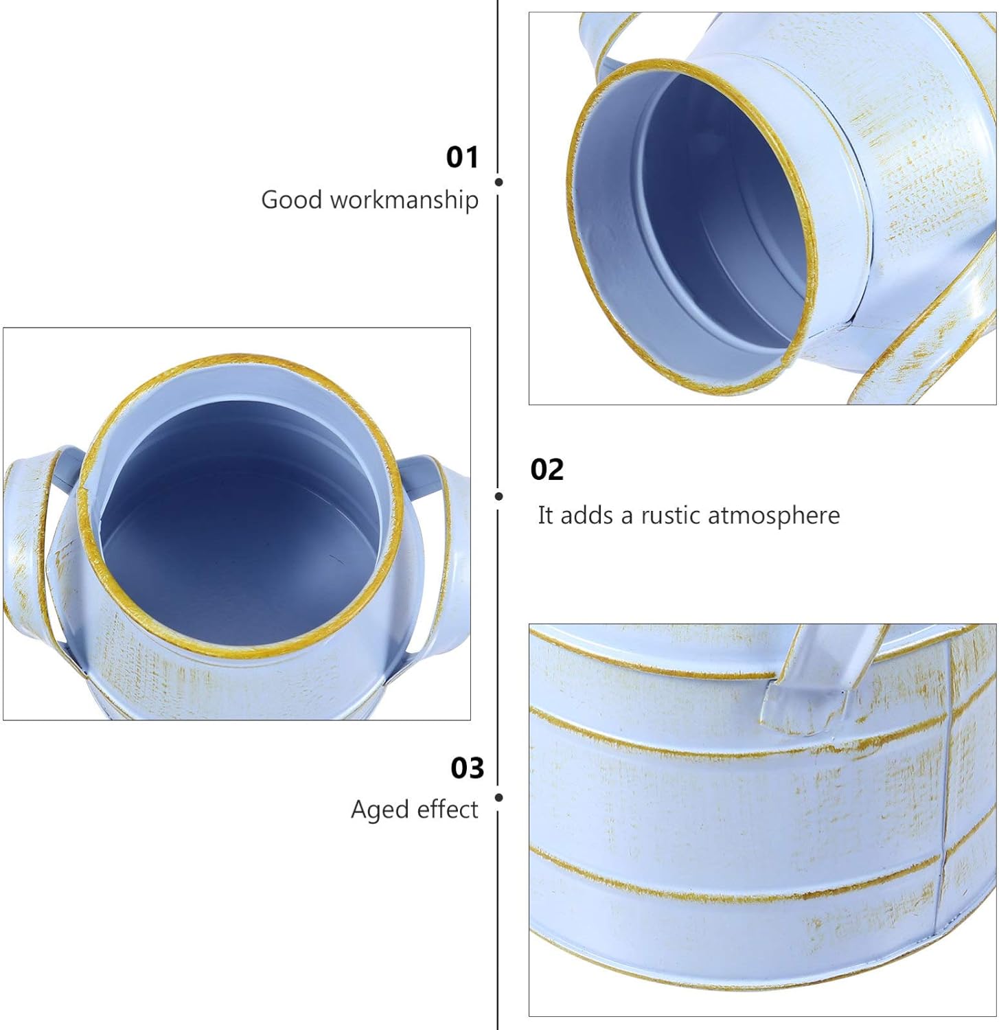 Hemoton Vintage Galvanized Metal Flower Bucket Shabby Chic Vase Blue