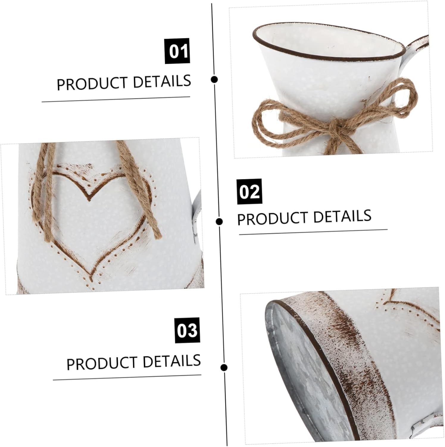 IMIKEYA Vintage French Country Style Pitcher Metal Flower Vase White 11 Inch