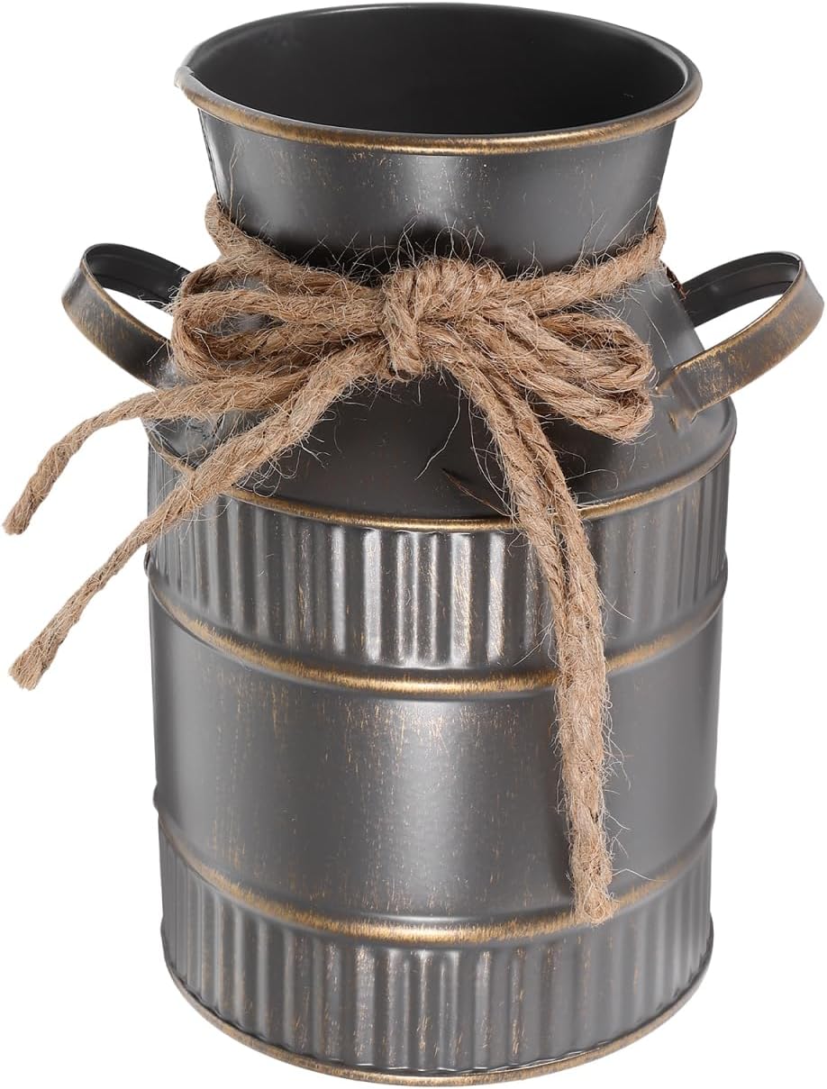 Shabby Chic Milk Can Vase with Handles for Home Decor