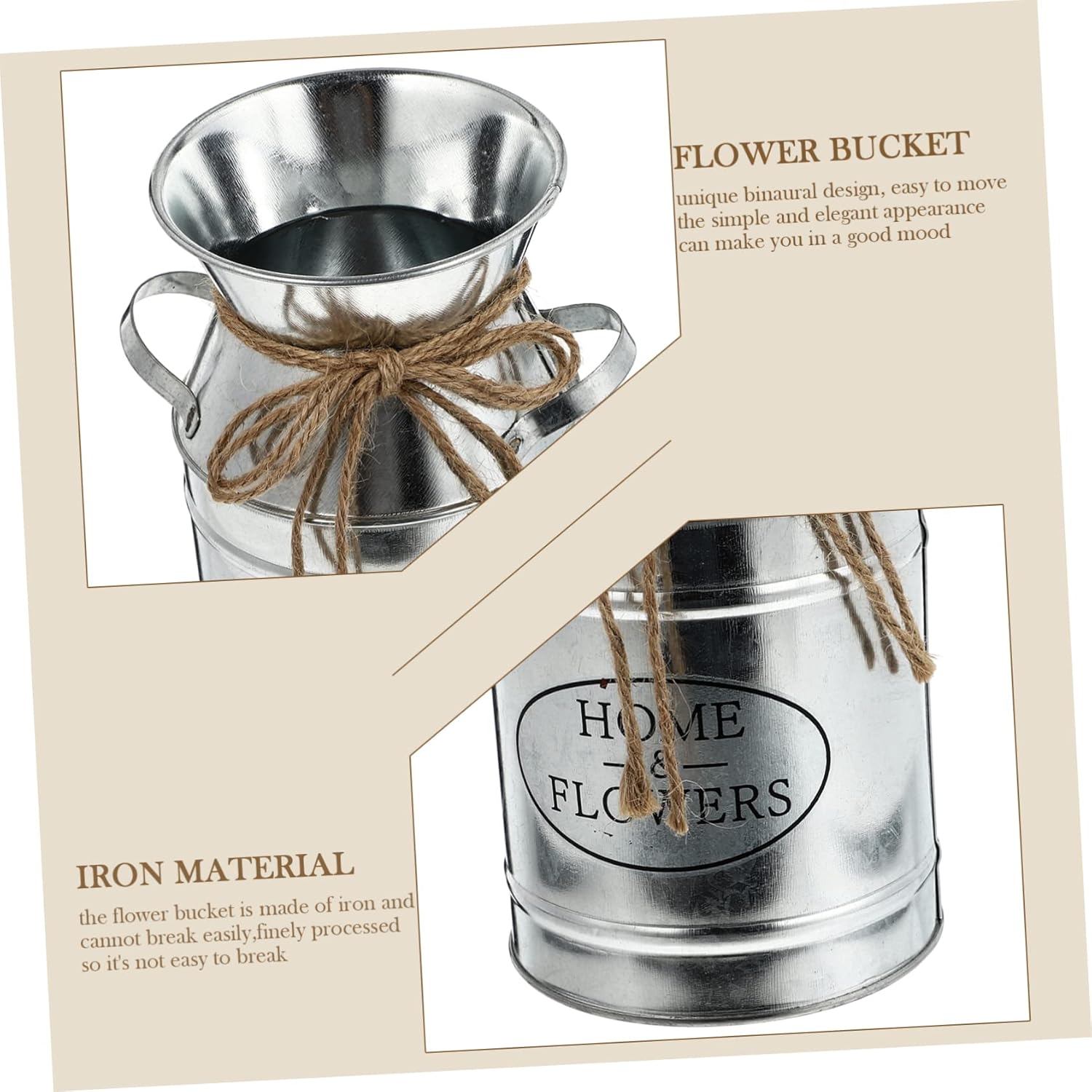 STOBAZA Vintage Iron Bucket Flower Vase Decor