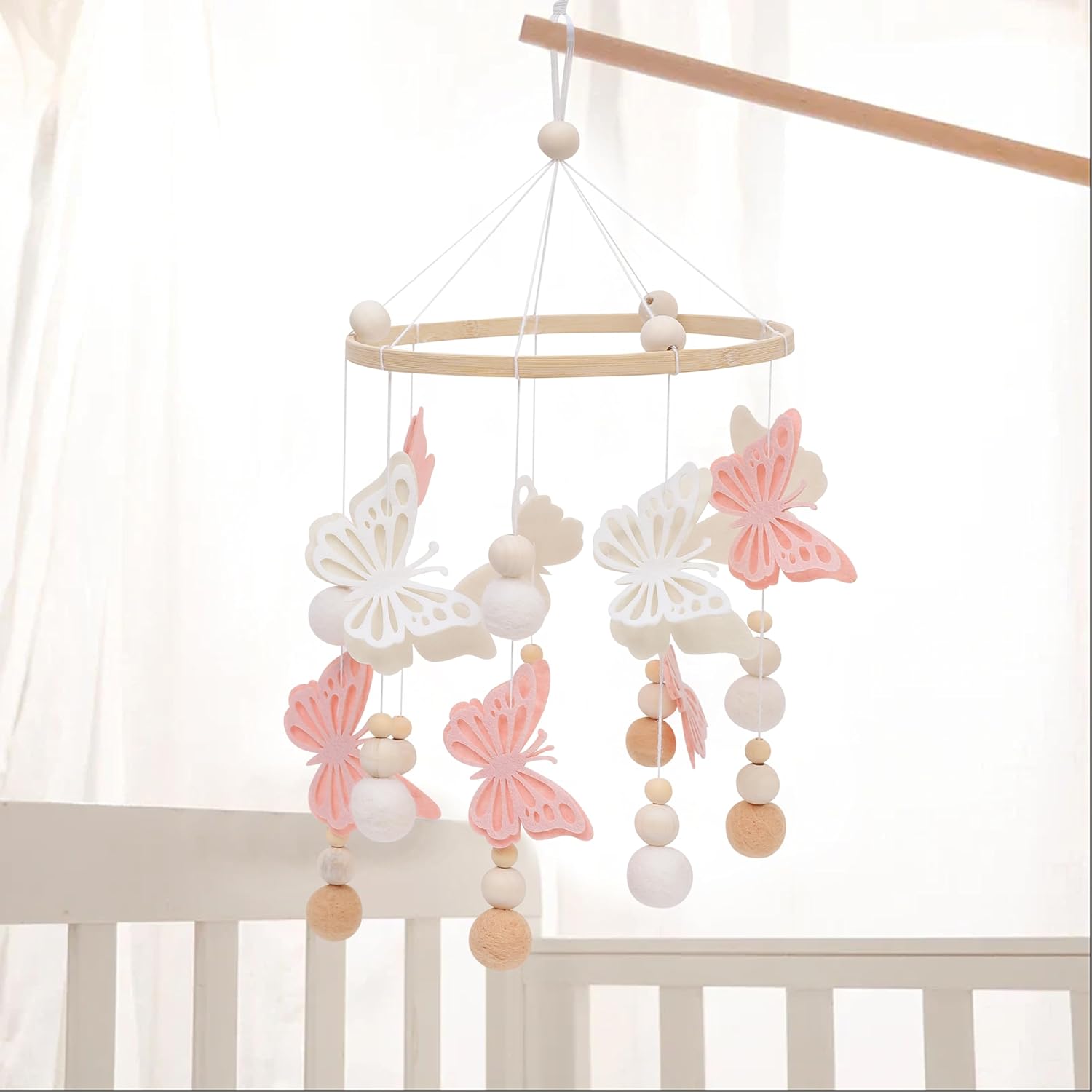 RSOLIET Crib Girl Butterfly Charm Pink Off-White Ornament