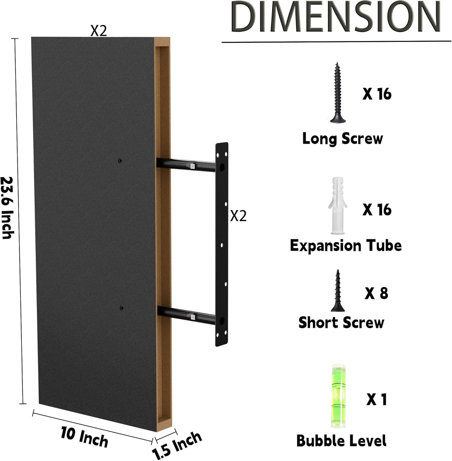Black 24 Inch Floating Shelves with Invisible Brackets for Wall Decor