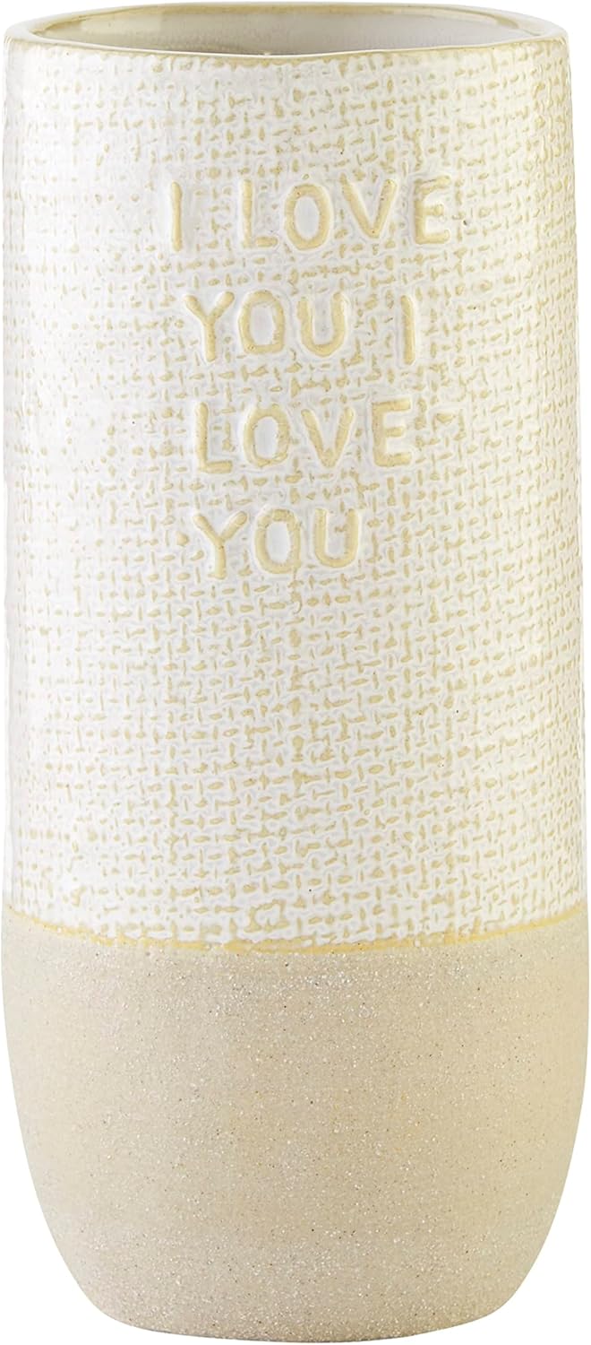 Mud Pie Textured Mom Vase Love White