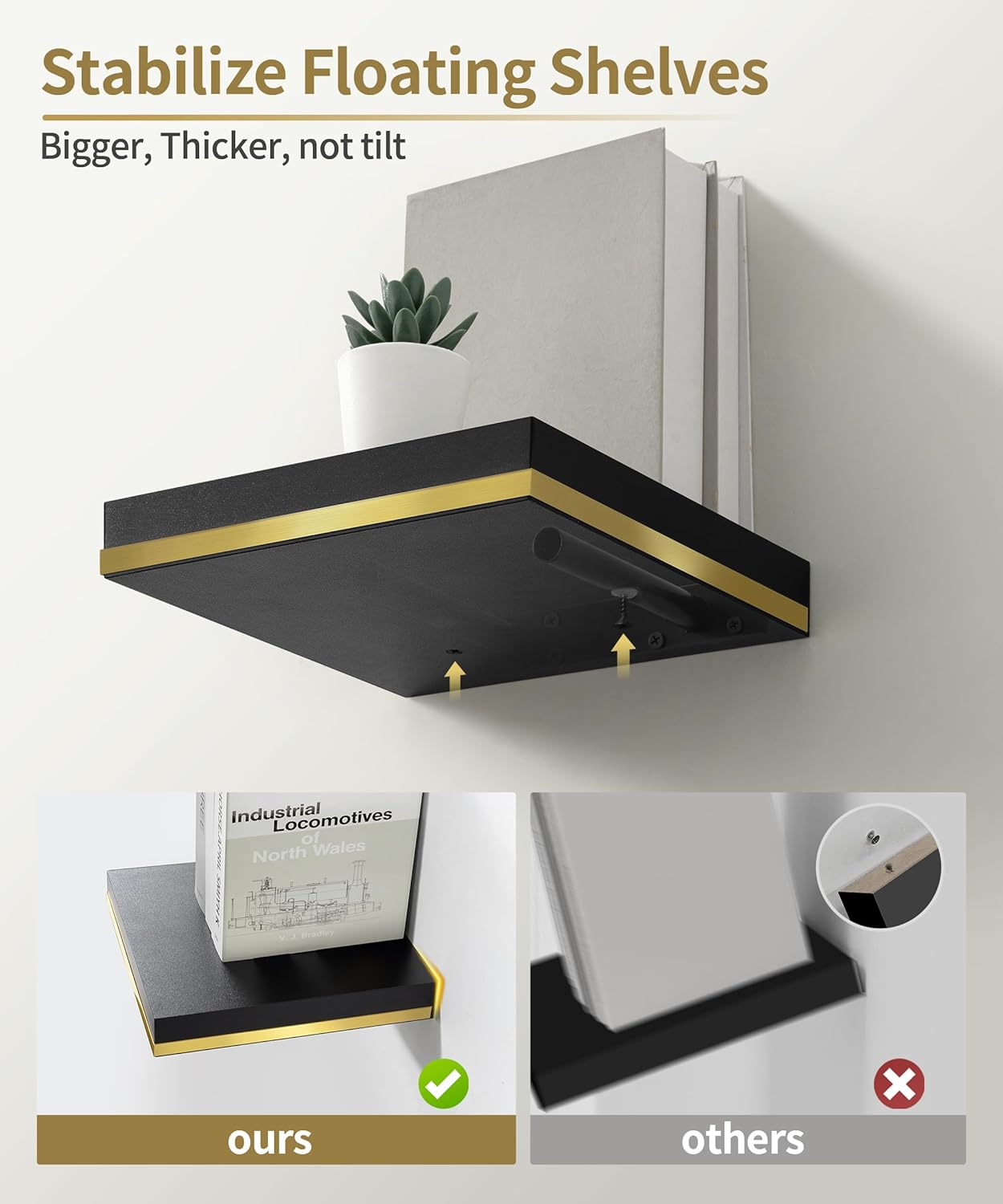 Modern Floating Shelves for Wall Square Black Cube Decor Set of 2