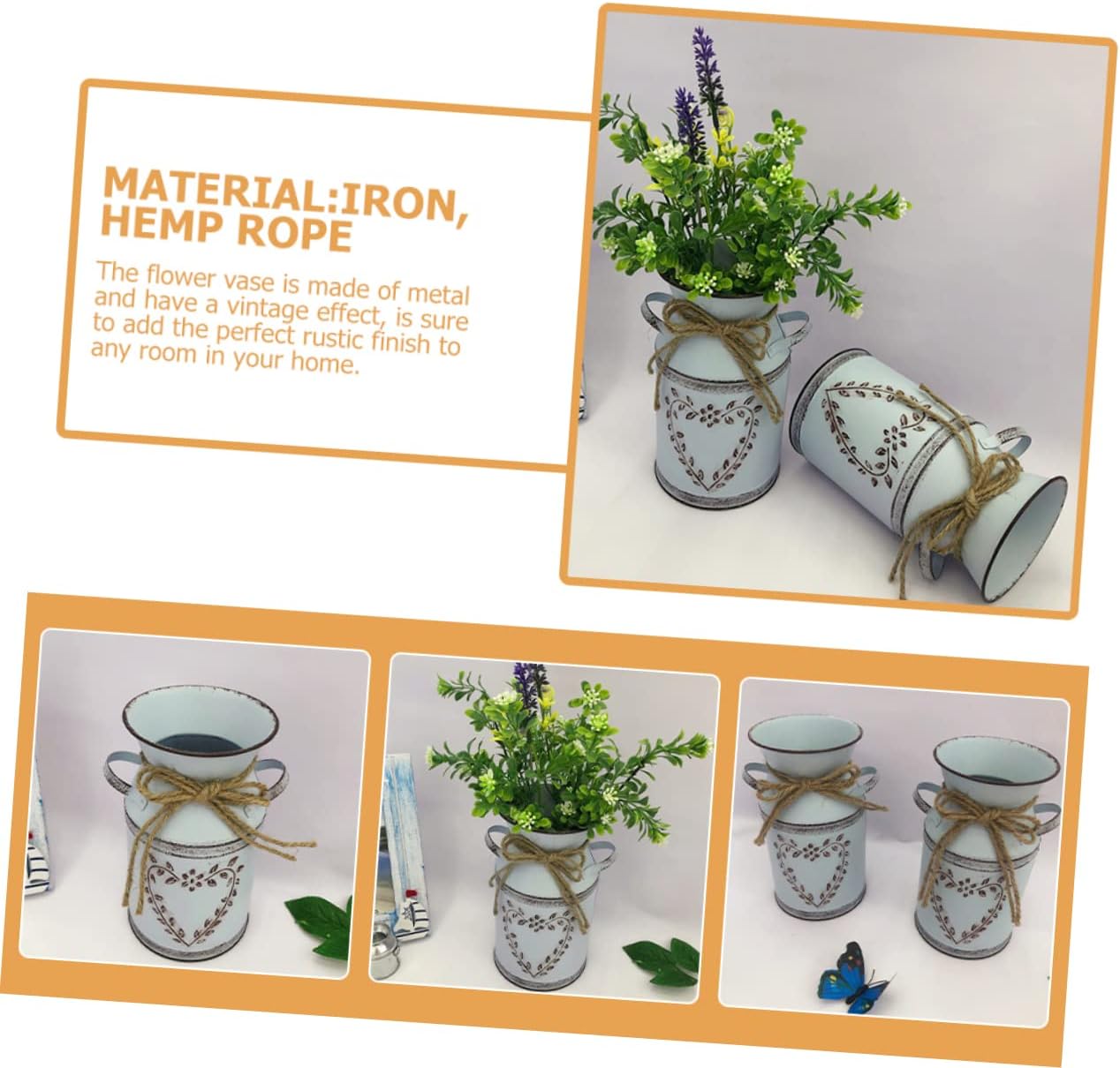 Vintage Metal Bucket Flower Vase for Farmhouse Decor