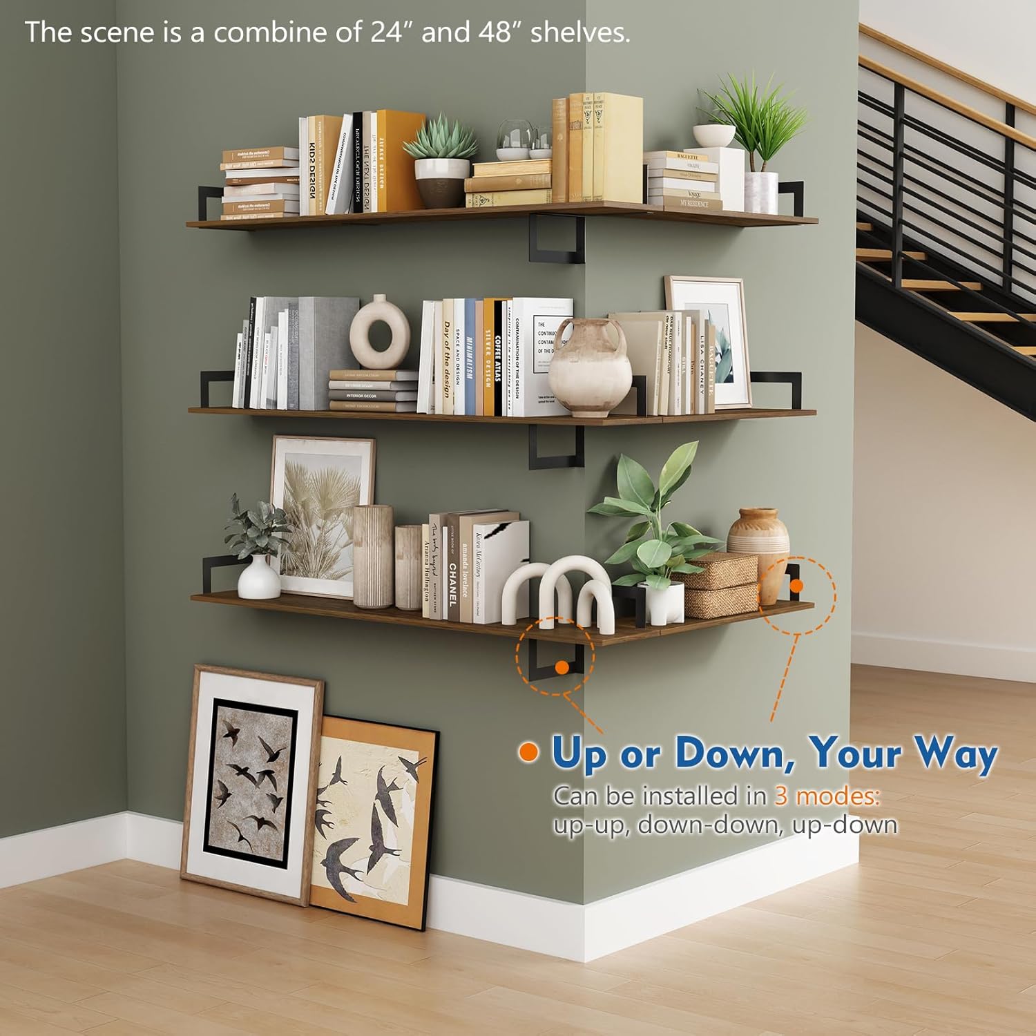 Harwaya Large Floating Shelves Set of 3 Dark Brown