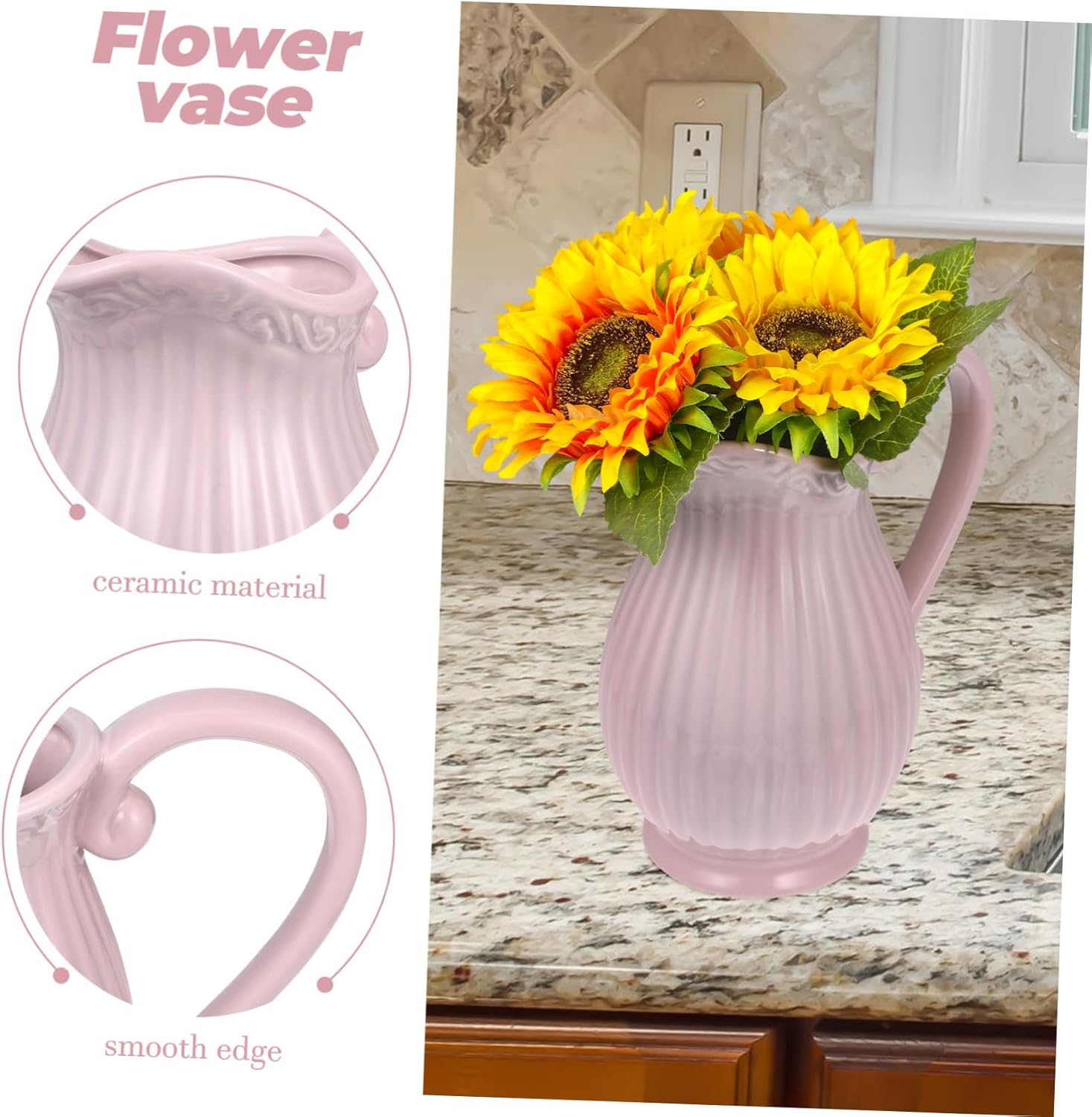 Pink Ceramic Flower Vase for Dried Flowers and Home Decor