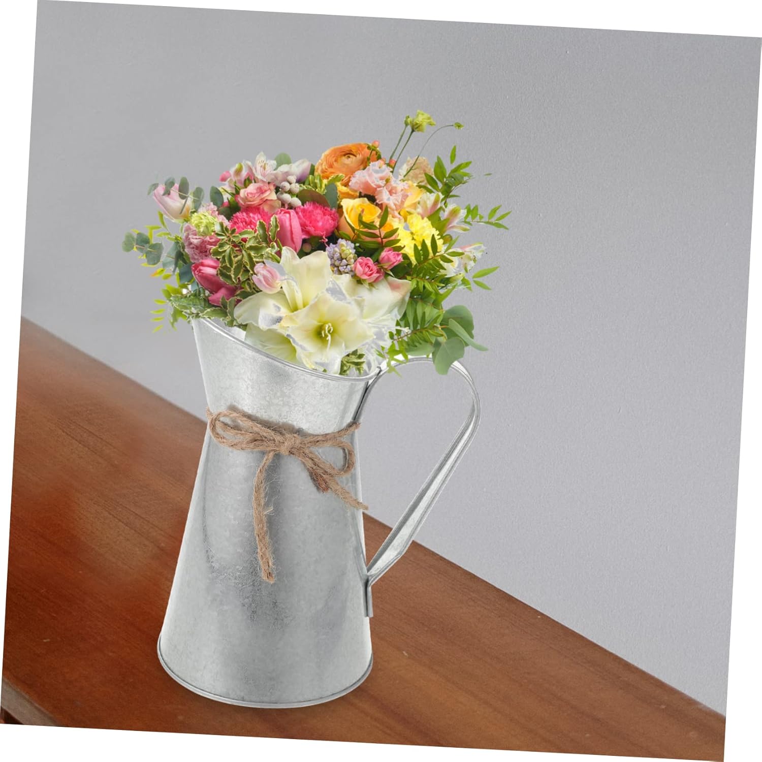 Iron Sheet Retro Decorative Vase Flower Arranging Bucket Silver Multi-Purpose Home Office Decor