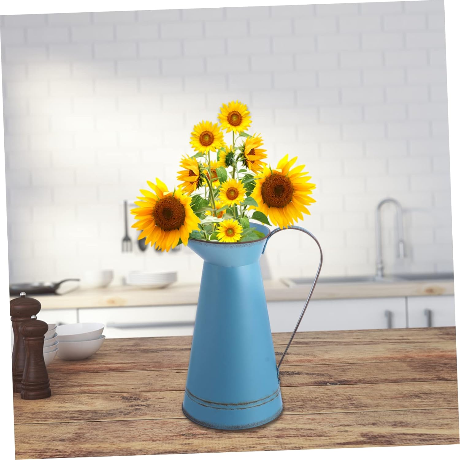 STOBAZA Multifunctional Blue Iron Flower Bucket Decor Vase
