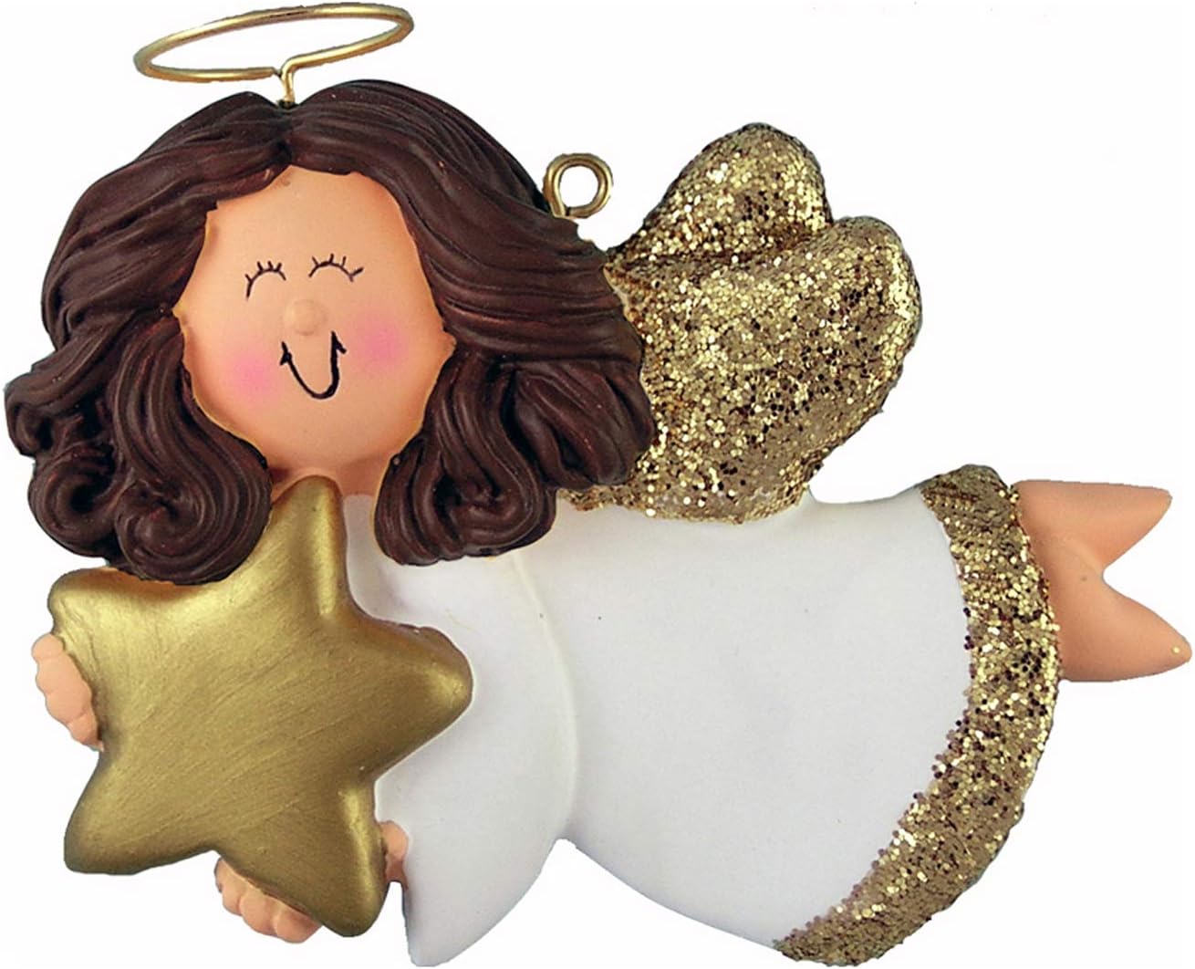 Personalized Angel Ornament 2024 - Vintage Style With Glitter Star and Feather Wings