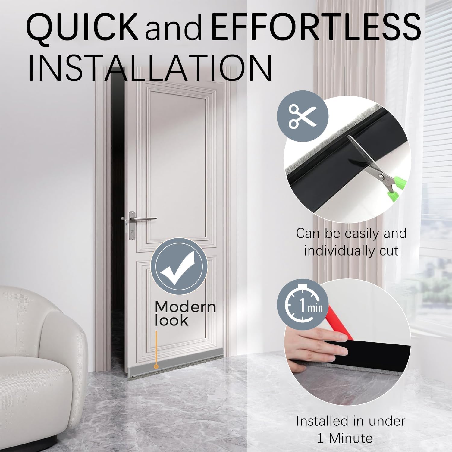 2 Pack Under Door Draft Stoppers with Brush Grey