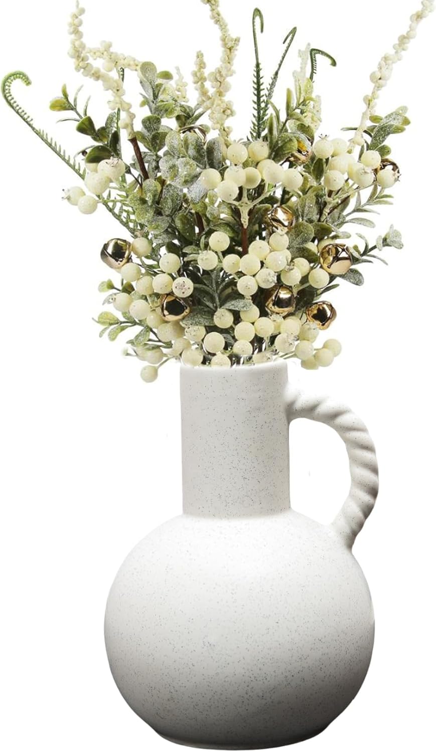 White Ceramic Vase with Handle for Modern Home Decor