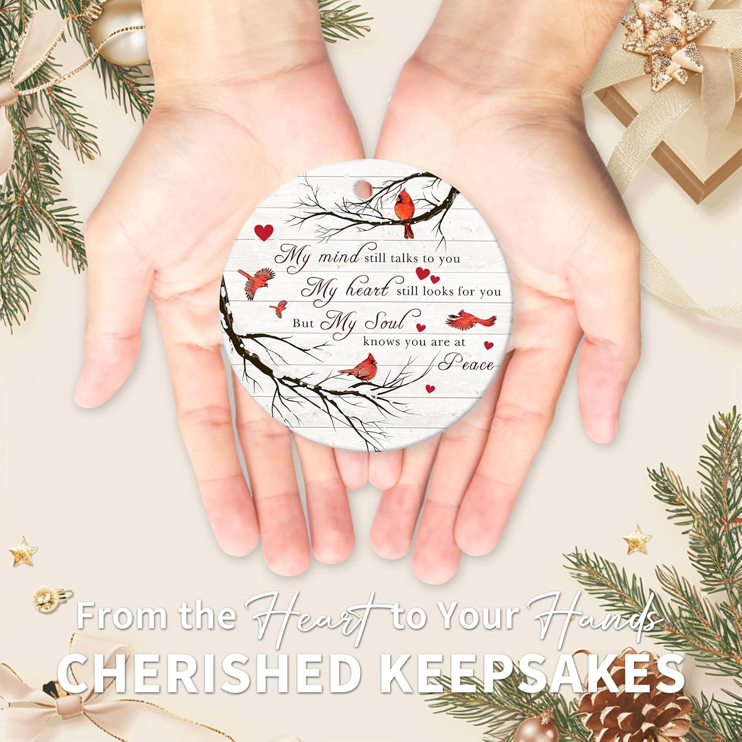 My Mind Still Talks to You Cardinal Circle Ceramic Christmas Ornament