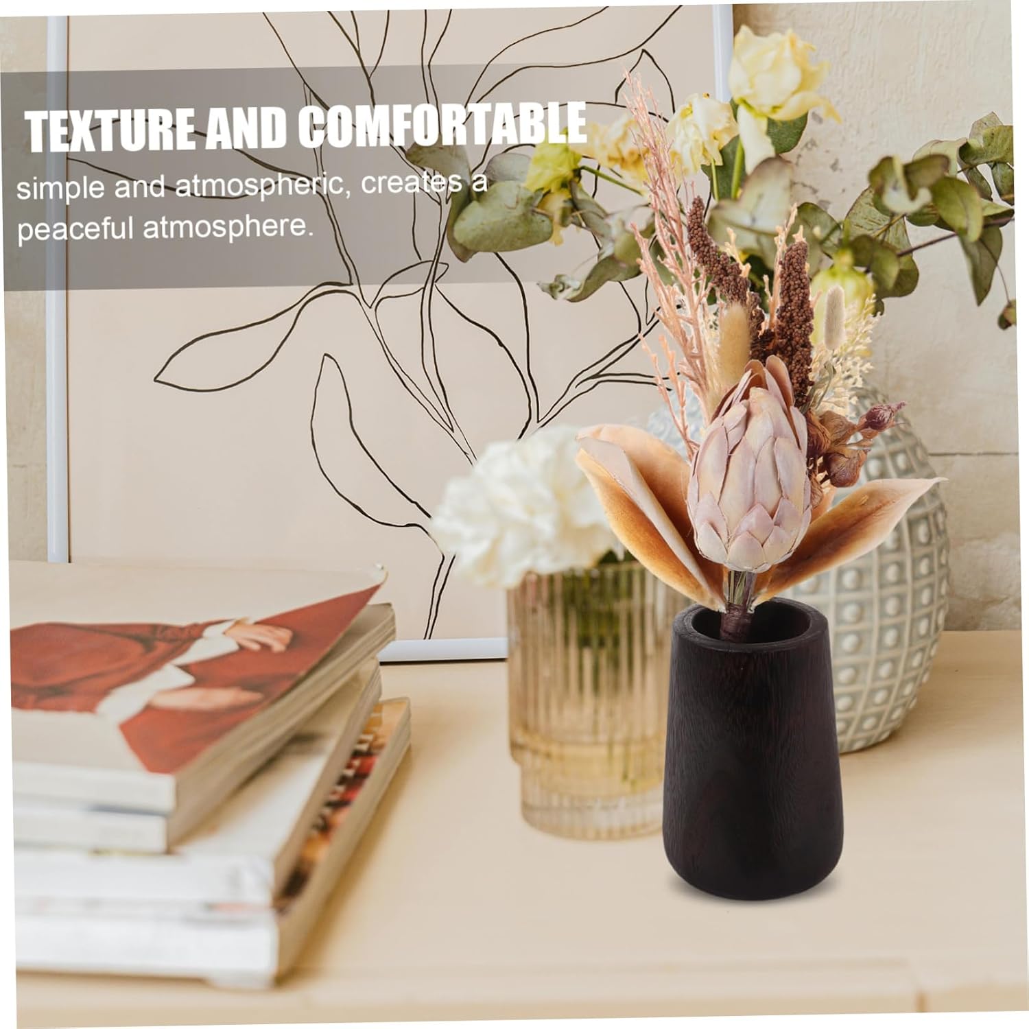 STOBAZA Small Rustic Wood Flower Vase Elegant Decorative Tabletop Case for Floral Arrangements