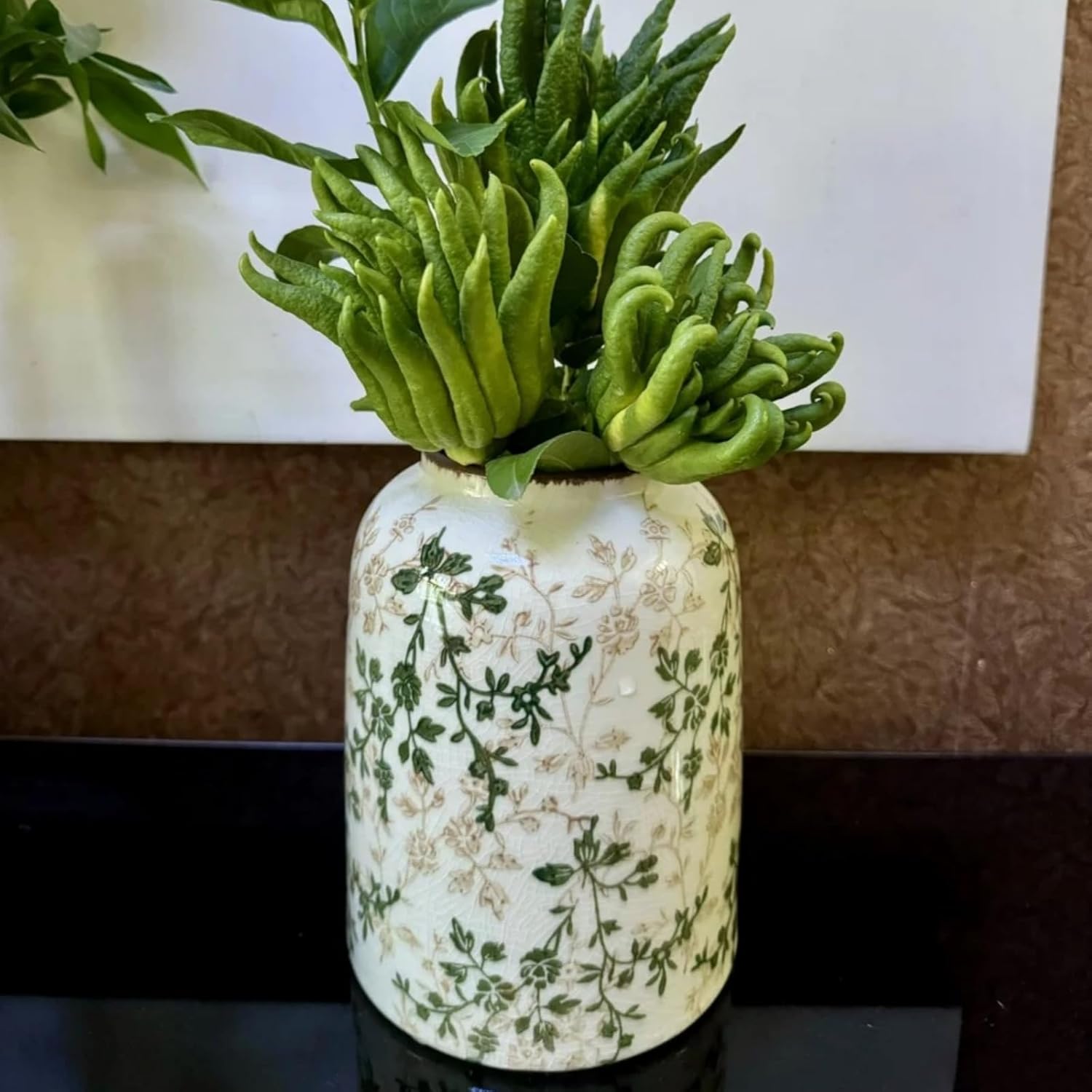 Green and Beige Vintage Ceramic Flower Vase 78 Inch