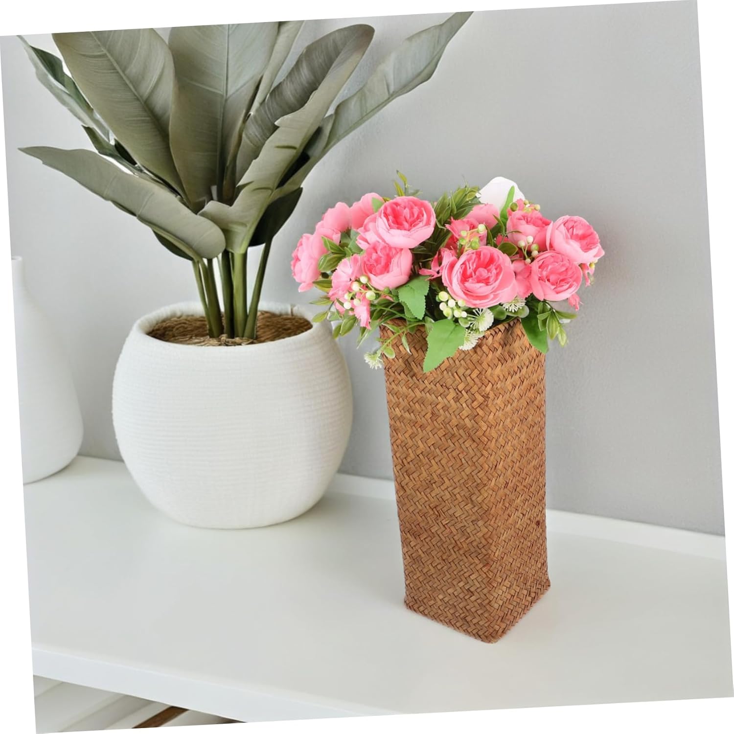 Vintage Woven Flower Vase Natural Seagrass Decorative Pot for Home Centerpieces