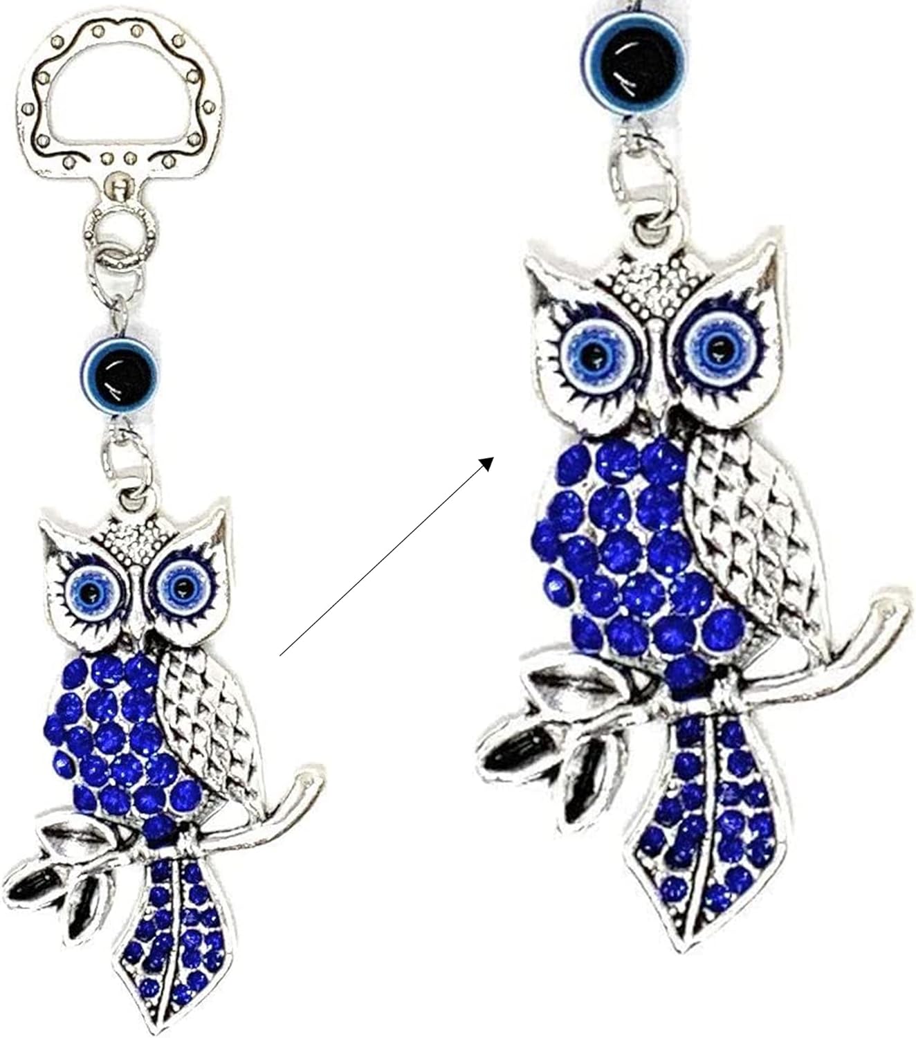 LUCKBOOSTIUM Lucky Silver Owl Evil Eye Pendant