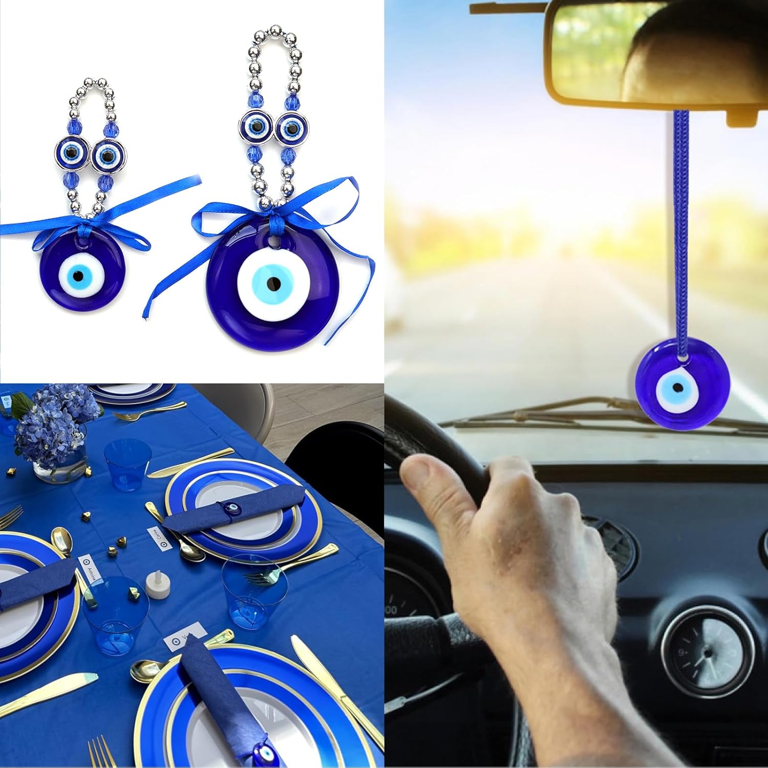 Honbay 12PCS Turkish Blue Evil Eye Glass Pendant Hanging Ornament with Ropes