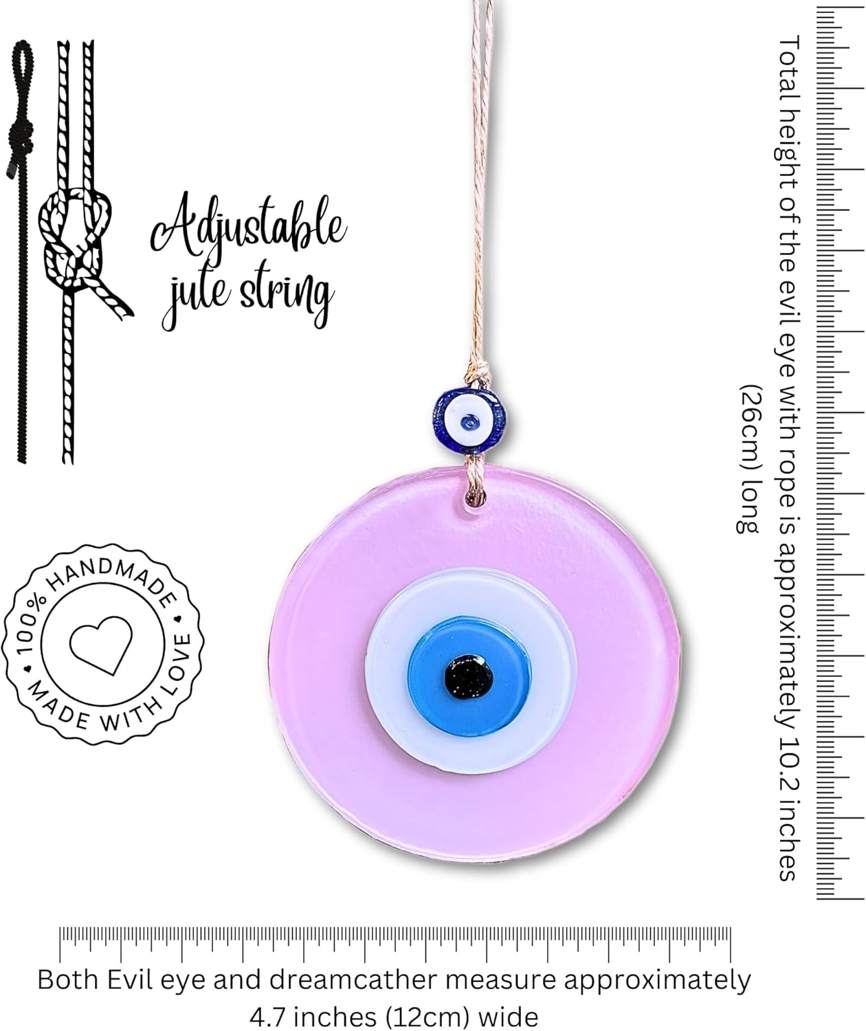 Powder Pink Boho Evil Eye Wall Hanging Decor Good Luck Charm Gift for Girls Handmade Turkish Nazar Amulet