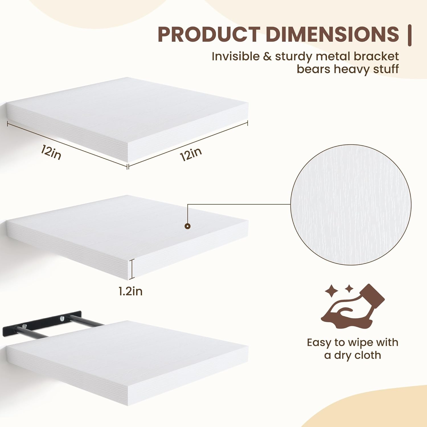 Fun Memories Floating Shelves Set of 3 White 12 Inch Square