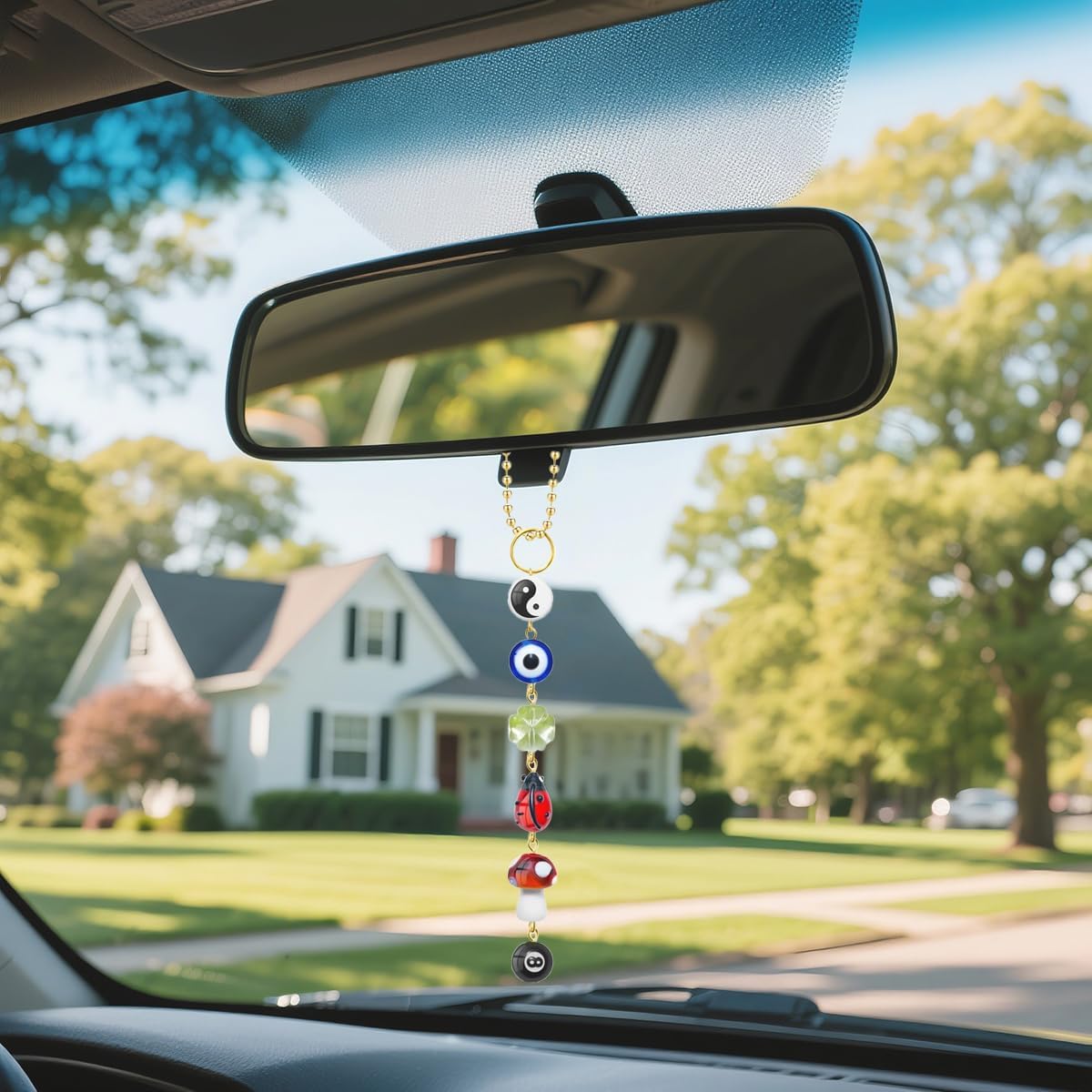 Car Rearview Mirror Hanging Charm with Lucky Symbols