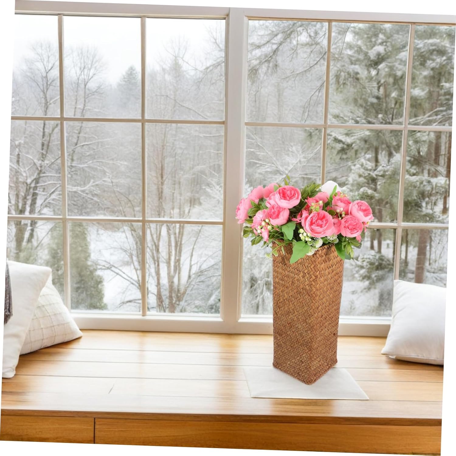 Vintage Woven Flower Vase Natural Seagrass Decorative Pot for Home Centerpieces