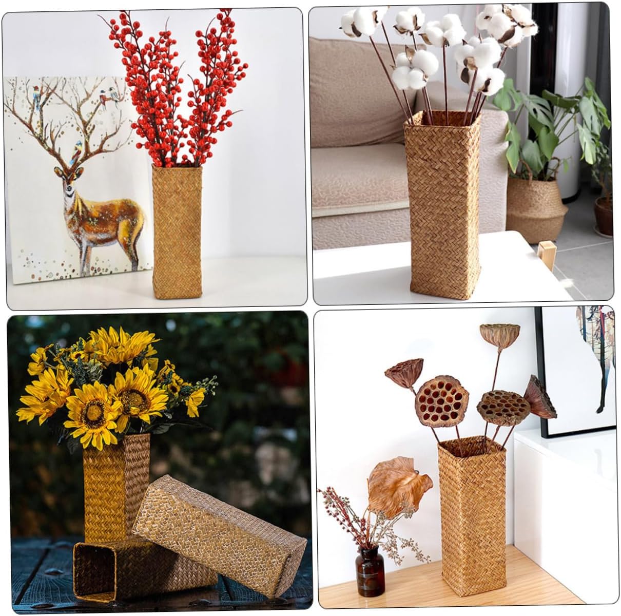 VINTORKY Woven Dried Flower Vase Rustic Tall Rattan Decorative Container