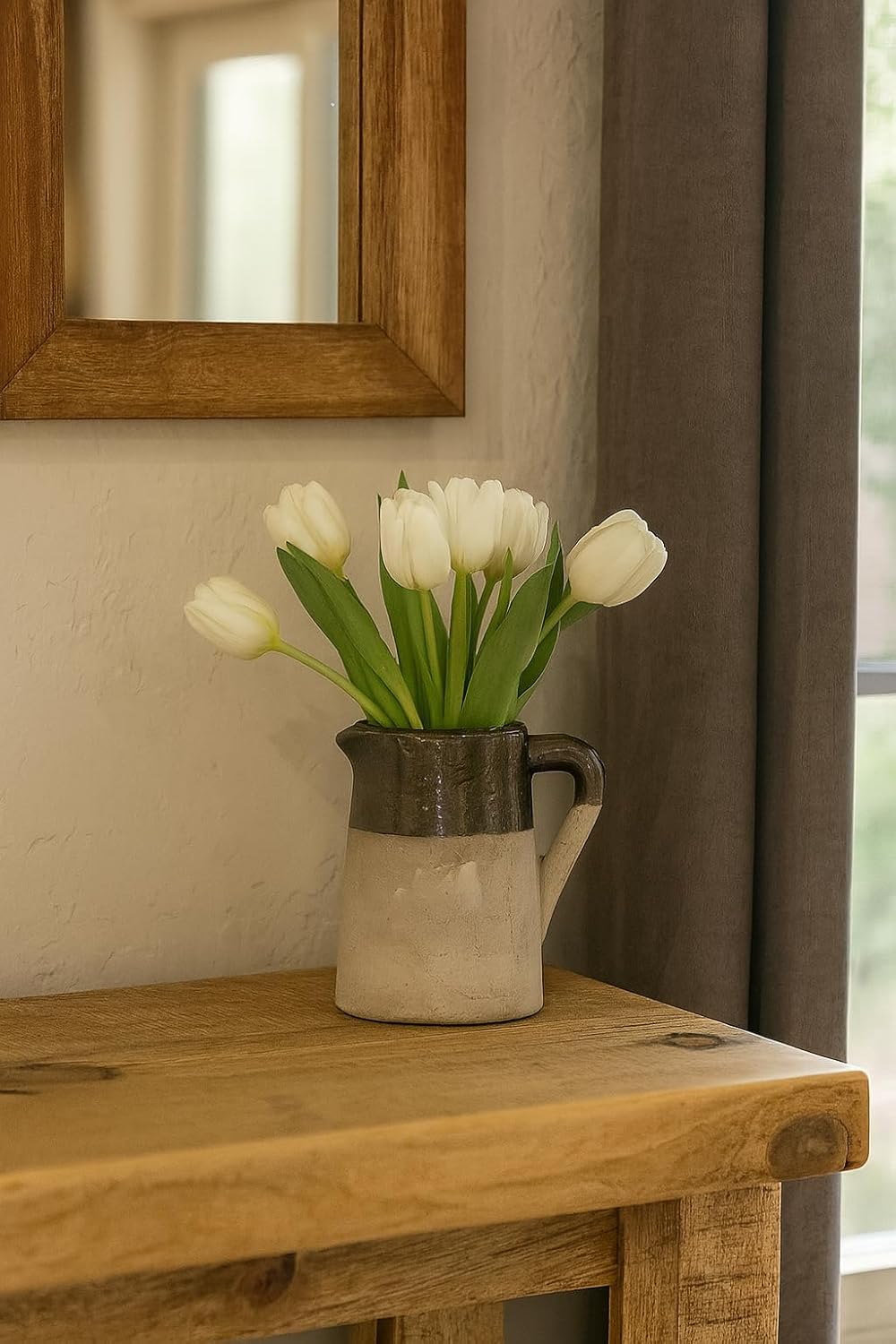 Two-Tone Ceramic Pitcher with Handle and Spout