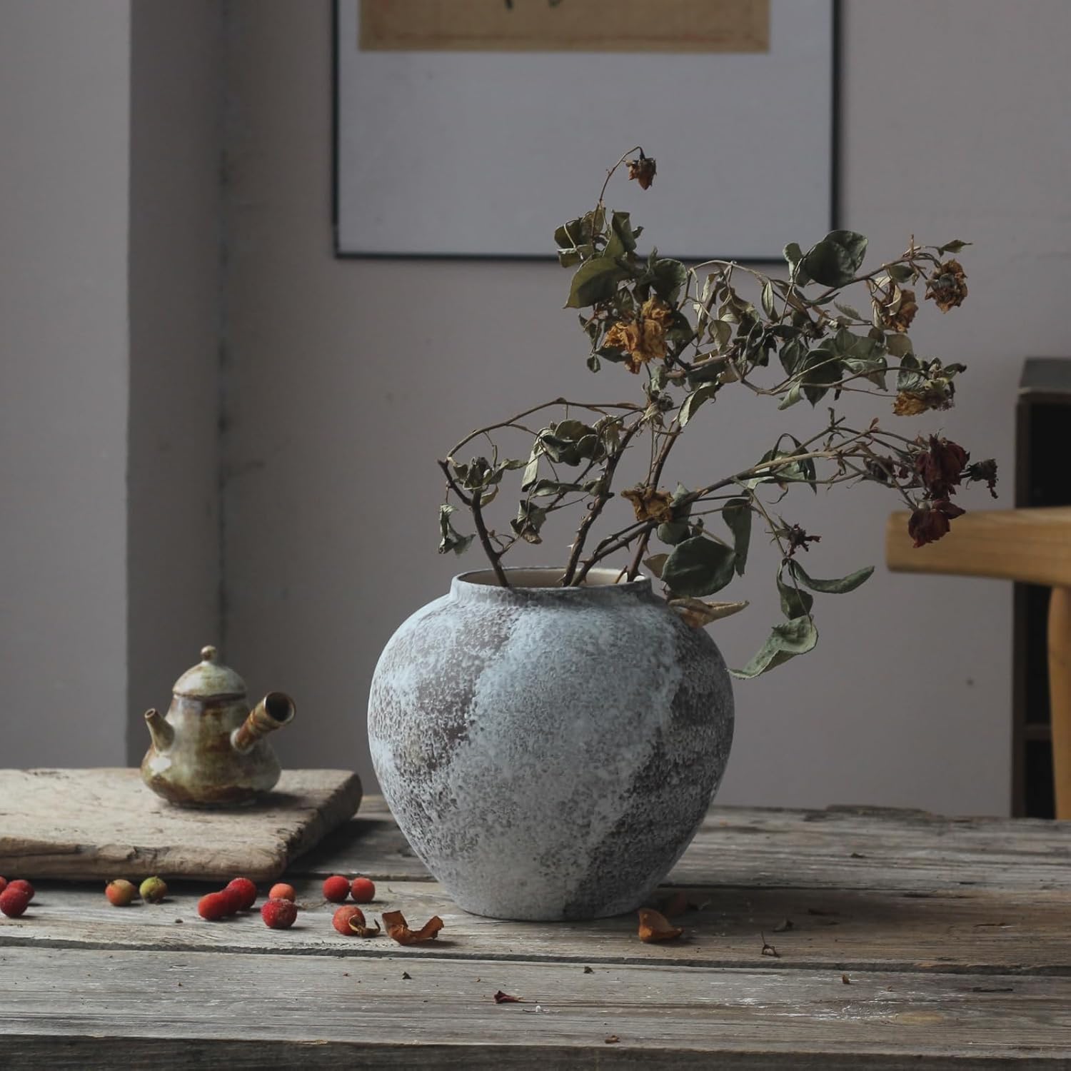 Rustic Distressed Large Ceramic Vase for Home Decor