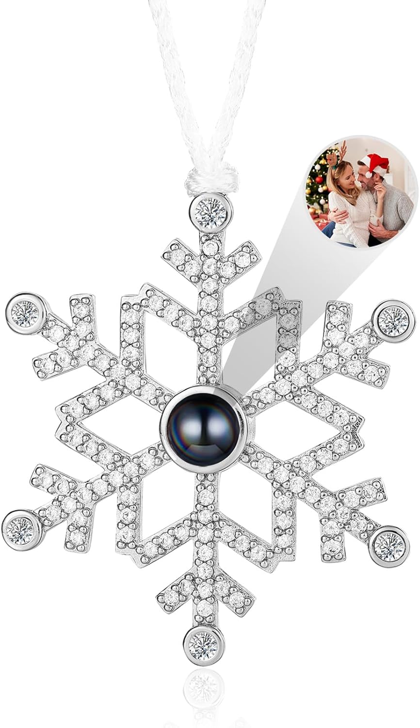 Personalized Christmas Photo Ornament with Custom Snowflake Design