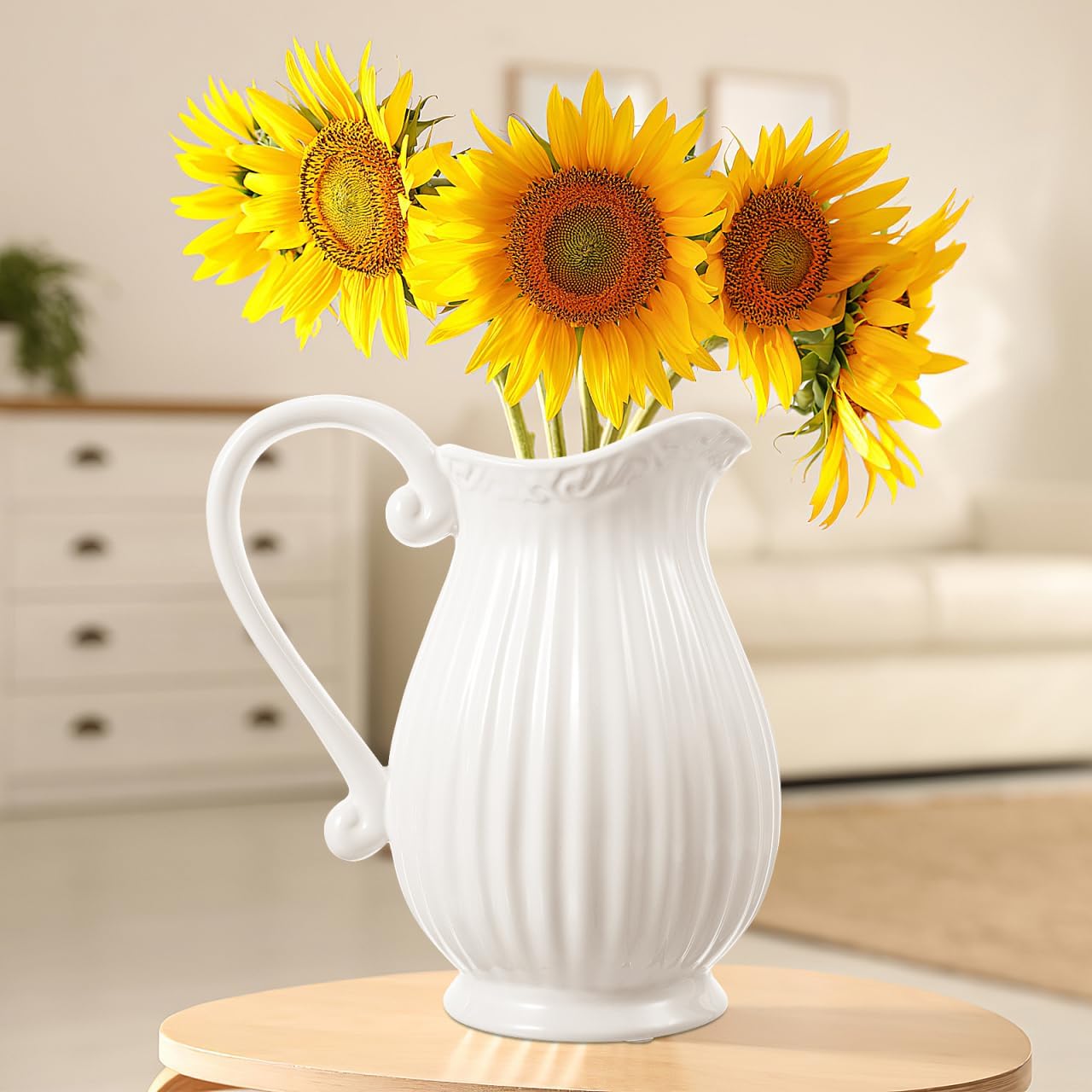 Cabilock White Ceramic Vase 79 Inch Farmhouse Pitcher