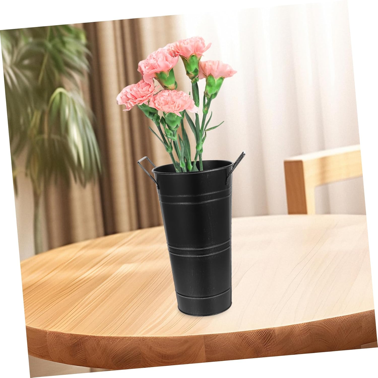 Vintage Rustic Galvanized Iron Flower Bucket with Handles