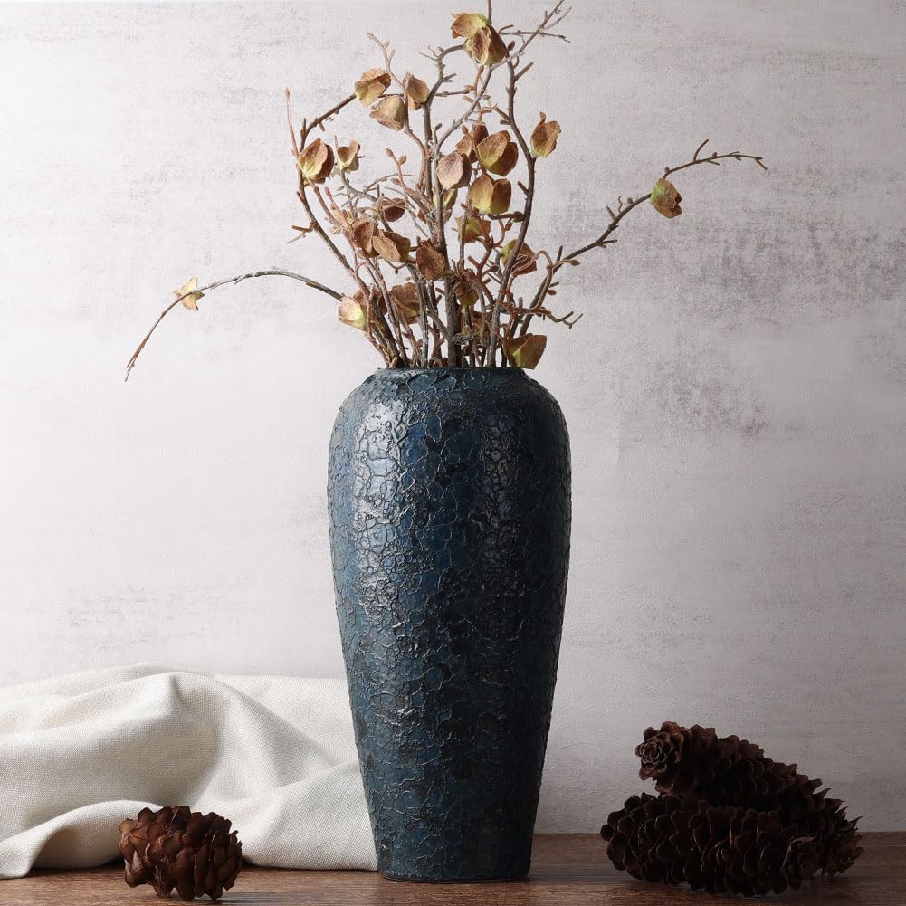 13 Inch Tall Blue Ceramic Vase for Home Decor